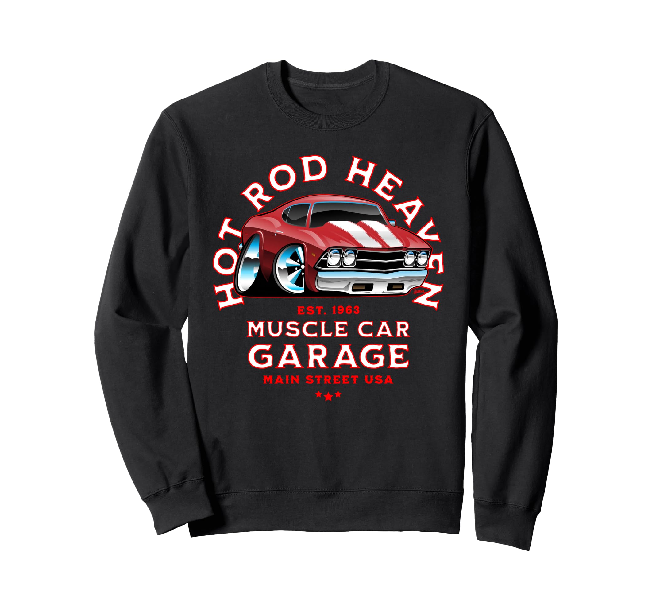 Hotrod Heaven Muscle Car Garage Usa Sweatshirt - Unique Graphic Men Women - T-Shirt, Sweatshirt, Hoodie