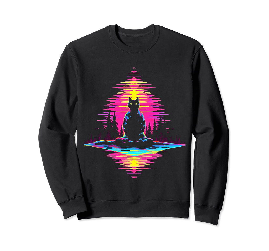 Synthwave Cat Samurai Mediation Sweatshirt - Graphic Print Unisex - T-Shirt, Sweatshirt, Hoodie