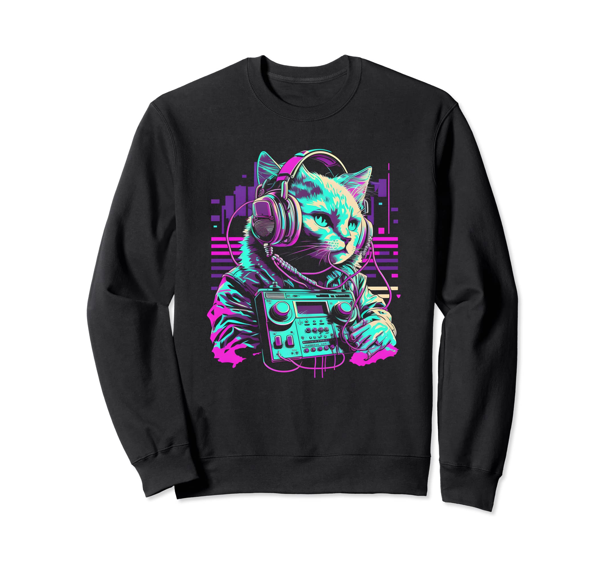 House Dj Cat 80S 90S Kitten Sunset Sweatshirt - Graphic Print Men Women - T-Shirt, Sweatshirt, Hoodie
