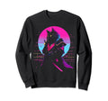 Synthwave Cat Samurai Sweatshirt - Casual Everyday Wear Men Women - T-Shirt, Sweatshirt, Hoodie