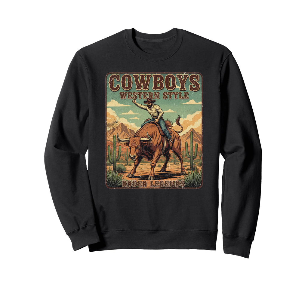Cowboy Riding Angry Bull Western Sweatshirt - Casual Everyday Wear Unisex - T-Shirt, Sweatshirt, Hoodie