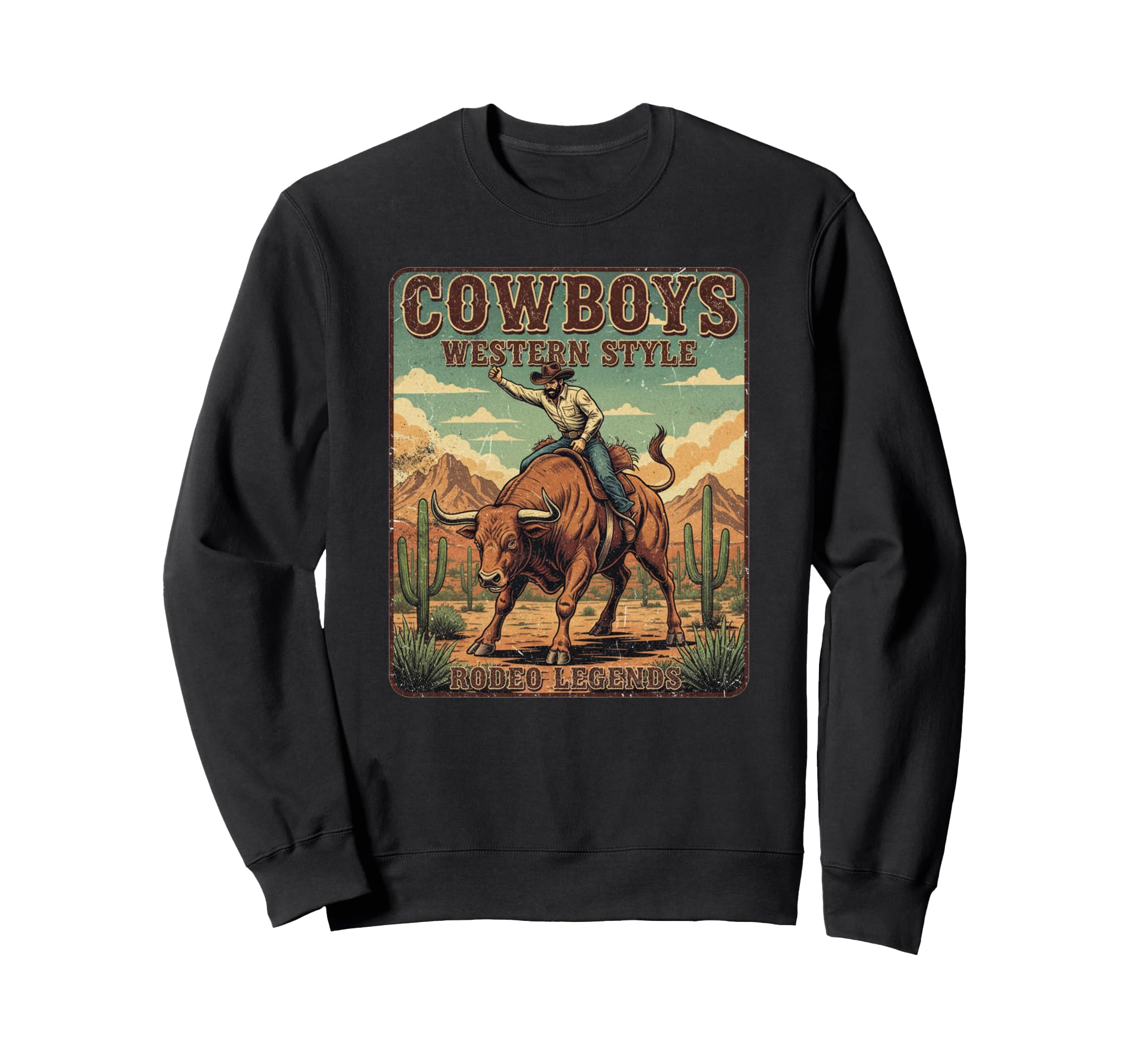 Cowboy Riding Angry Bull Western Sweatshirt - Casual Everyday Wear Unisex - T-Shirt, Sweatshirt, Hoodie