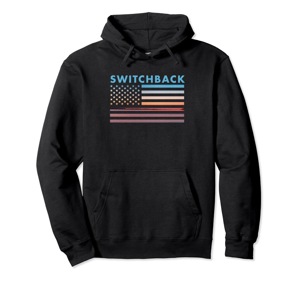 Sunset American Flag Switchback West Hoodie - Trendy Graphic Men Women - T-Shirt, Sweatshirt, Hoodie