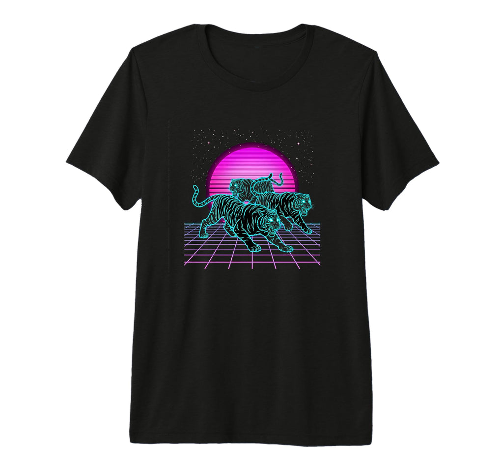 Three Running Tigers Retrowave T-Shirt - Aesthetic Graphic for Adults - T-Shirt, Sweatshirt, Hoodie