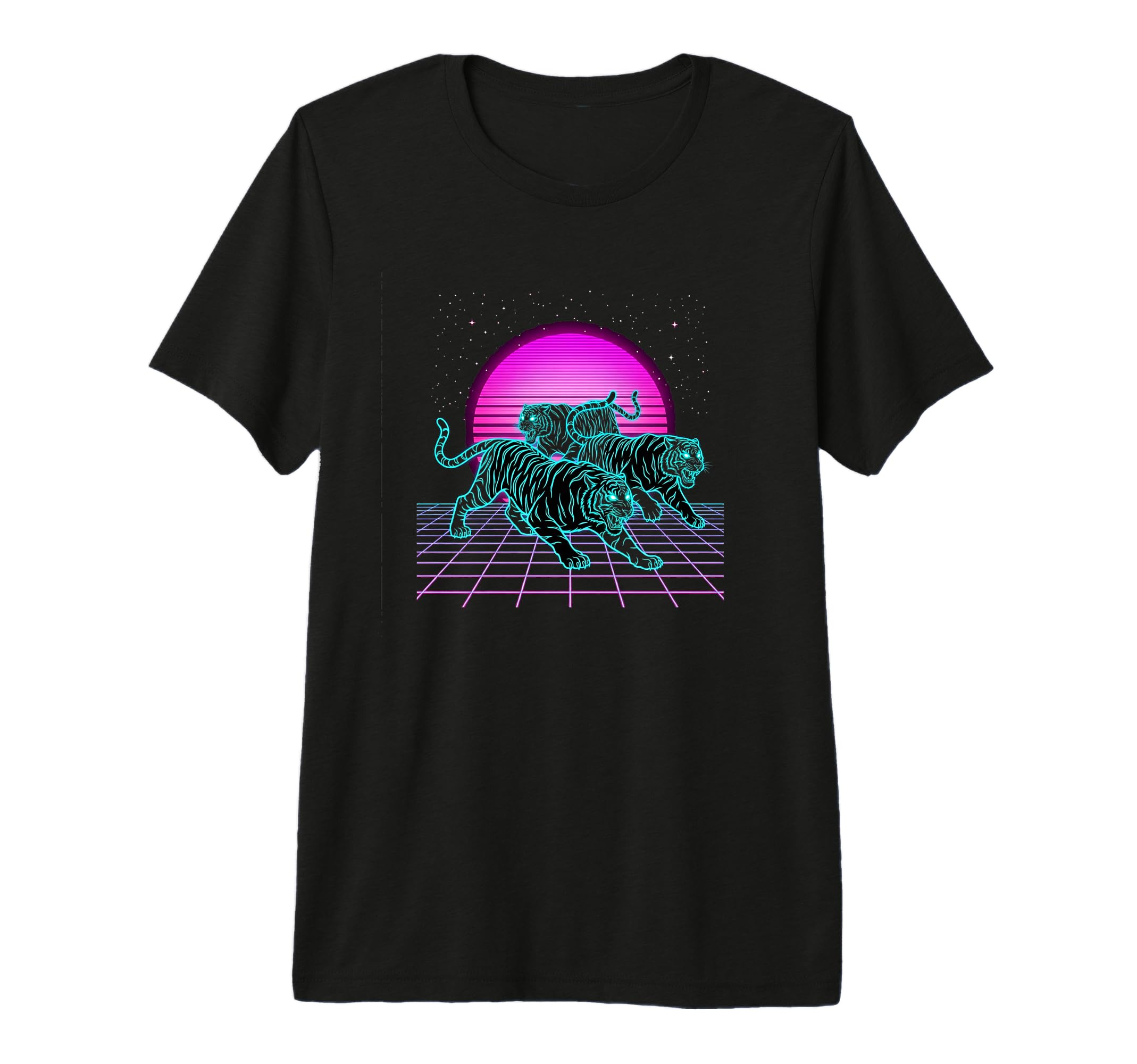 Three Running Tigers Retrowave T-Shirt - Aesthetic Graphic for Adults - T-Shirt, Sweatshirt, Hoodie