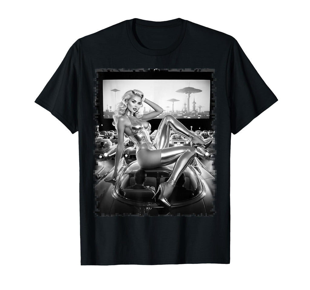 Sexy Futuristic Blonde Bombshell Bw T-Shirt - Unique Graphic Men Women - T-Shirt, Sweatshirt, Hoodie