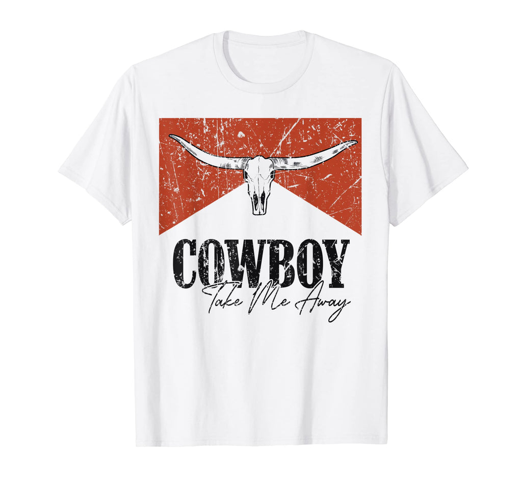Bull Skull Cowboy Take Me Away T-Shirt - Custom Art Print for Adults - T-Shirt, Sweatshirt, Hoodie