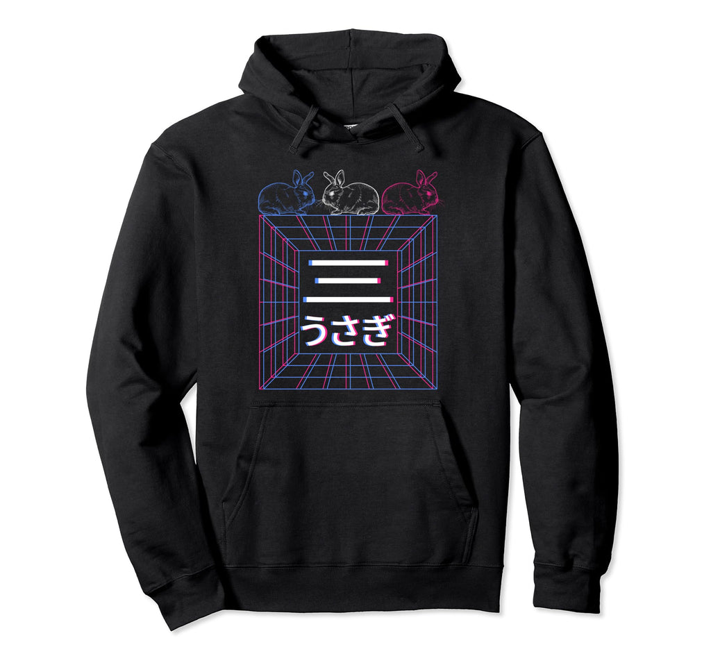 Three Rabbits Vaporwave Synthwave Retrowave Hoodie - Unique Graphic Unisex - T-Shirt, Sweatshirt, Hoodie