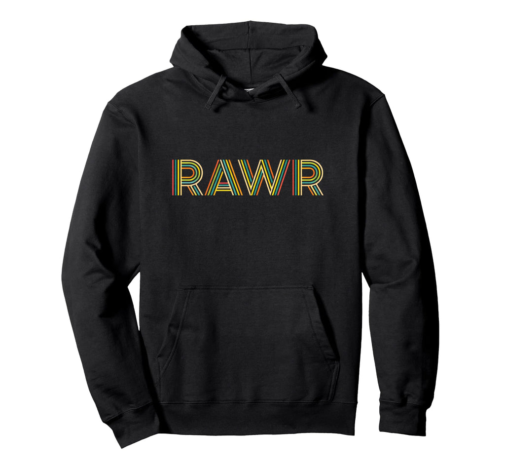 Dinosaur Fun Rawr Striped Typography Hoodie - Aesthetic Graphic for Adults - T-Shirt, Sweatshirt, Hoodie