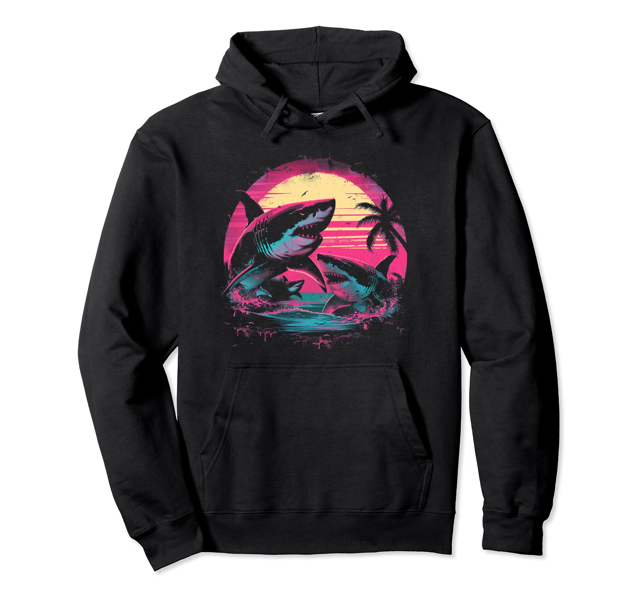 Shark Vaporwave Aesthetic Synthwave 80S Hoodie - Minimalist Print Unisex - T-Shirt, Sweatshirt, Hoodie