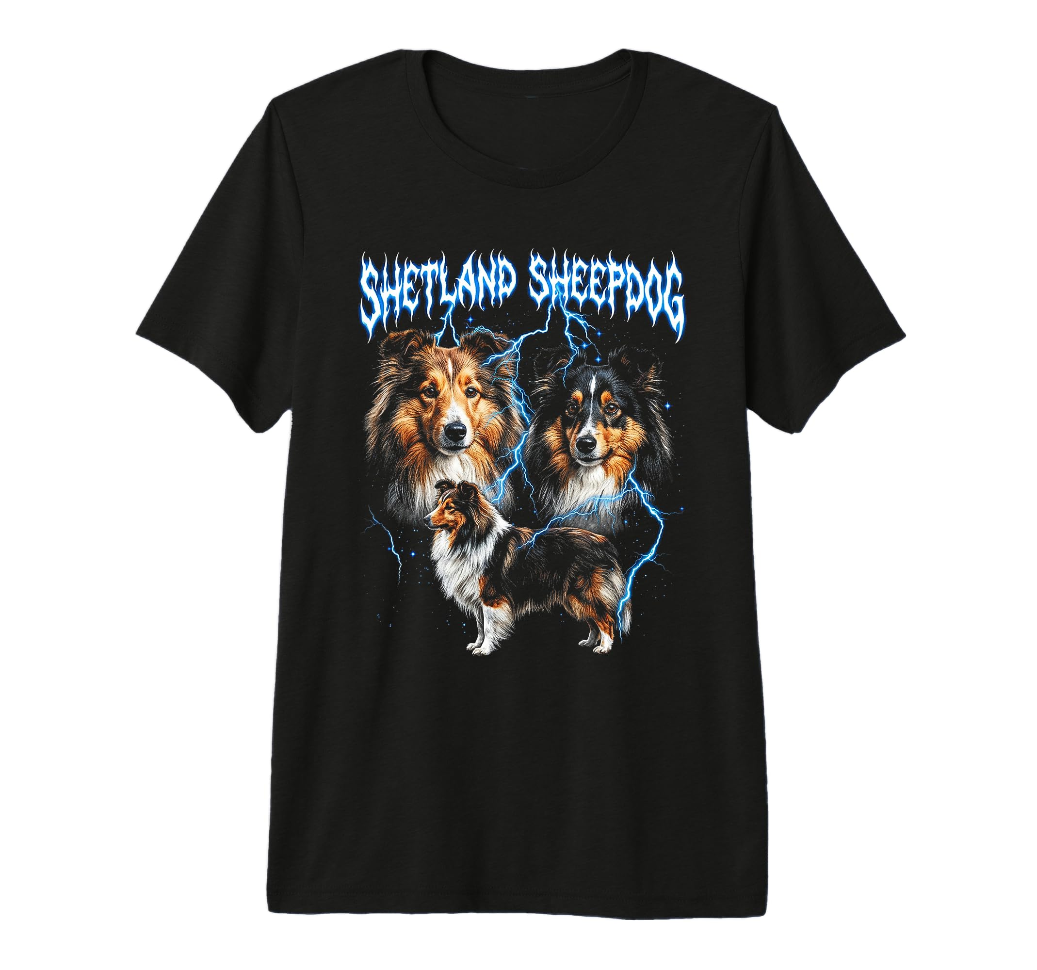 Shetland Sheepdog 90S Heavy Metal Dog T-Shirt - Unique Graphic Unisex - T-Shirt, Sweatshirt, Hoodie