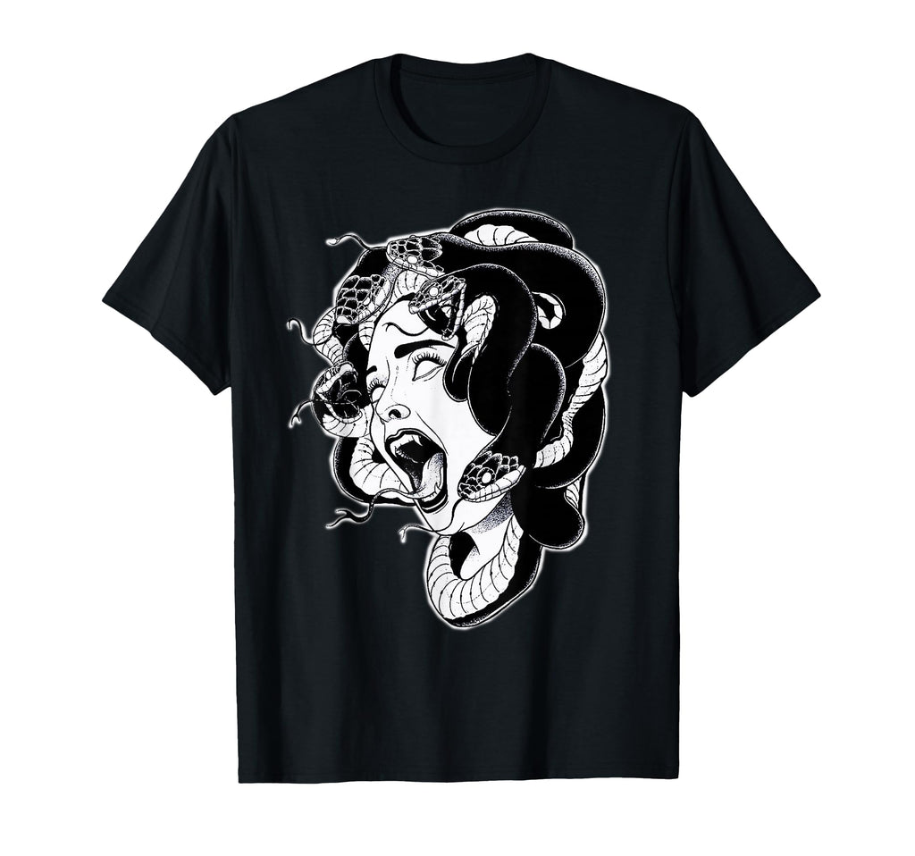 Medusa Blackwork Tattoo Flash T-Shirt - Aesthetic Graphic for Adults - T-Shirt, Sweatshirt, Hoodie