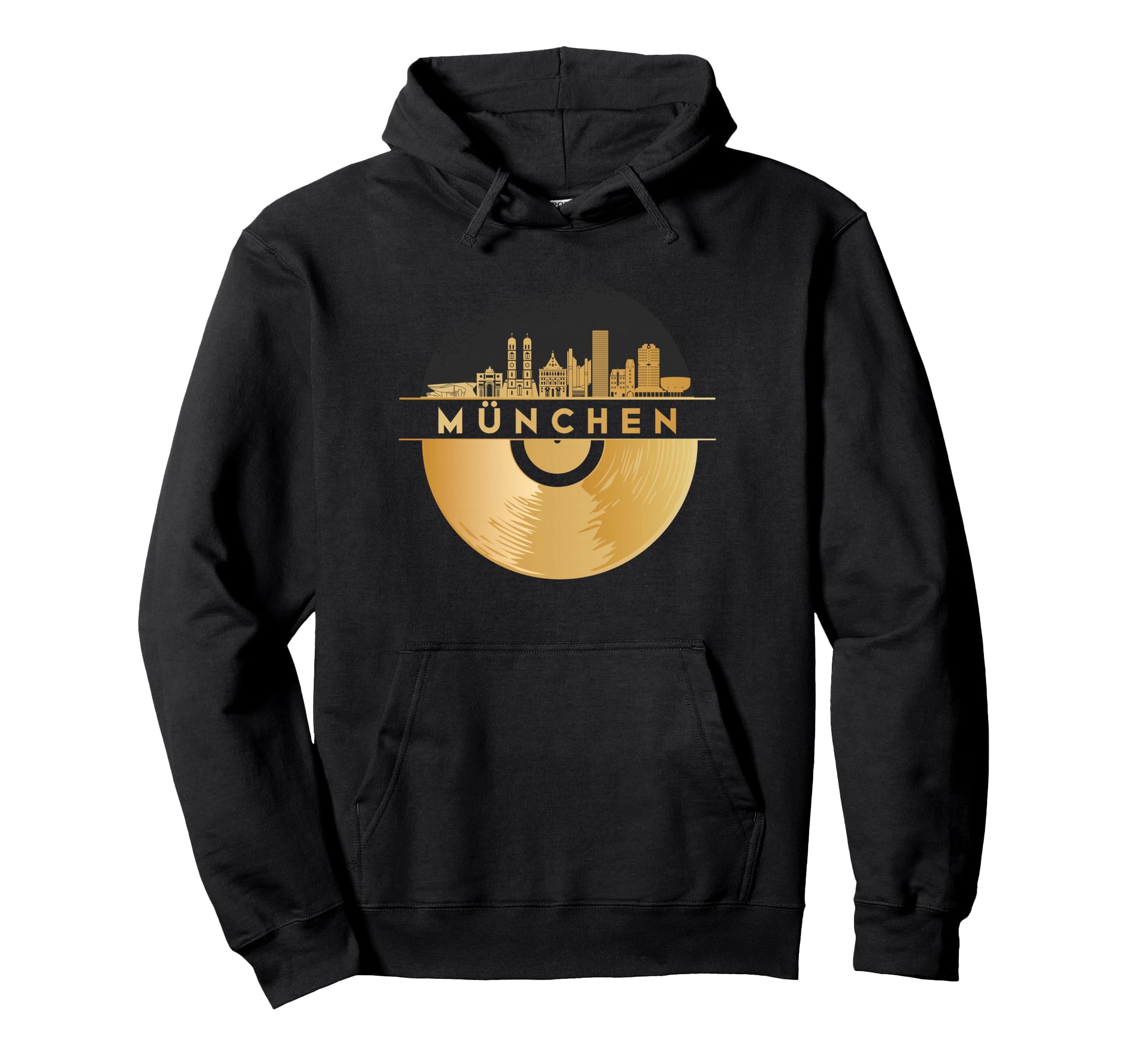 Vinyl Record Player Disco Music Skyline M Hoodie - Trendy Graphic Unisex - T-Shirt, Sweatshirt, Hoodie