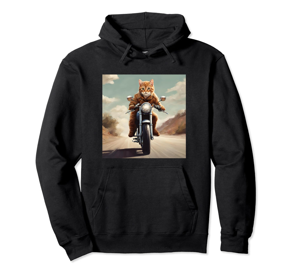 Cat Motorcycle Cat Drives Motorcycle Hoodie - Minimalist Print Men Women - T-Shirt, Sweatshirt, Hoodie