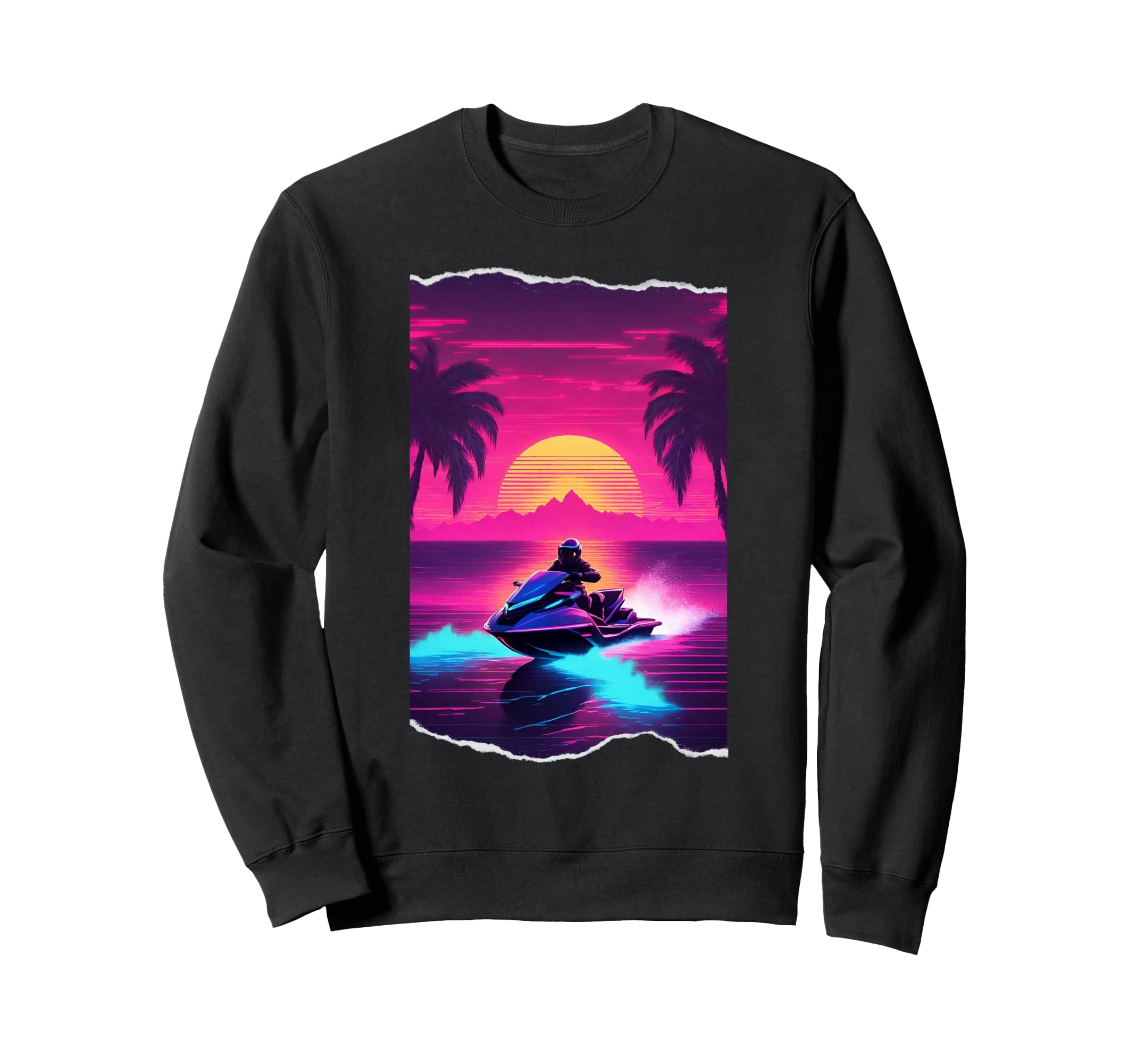 1980S Jetski Sunset Synthwave Sweatshirt - Minimalist Print Men Women - T-Shirt, Sweatshirt, Hoodie