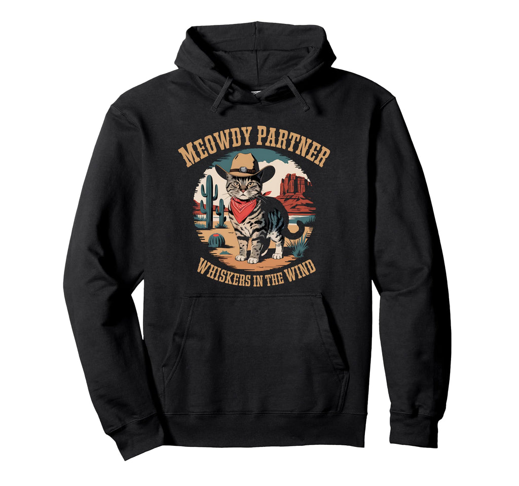 Meowdy Partner Cowboy Cat Western Dad Hoodie - Minimalist Print for Adults - T-Shirt, Sweatshirt, Hoodie