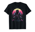 Synthwave Cat Samurai Mediation T-Shirt - Minimalist Print Men Women - T-Shirt, Sweatshirt, Hoodie