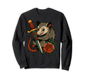 Possum Tattoo Flash Art Rose Sweatshirt - Fun Novelty Design for Adults - T-Shirt, Sweatshirt, Hoodie