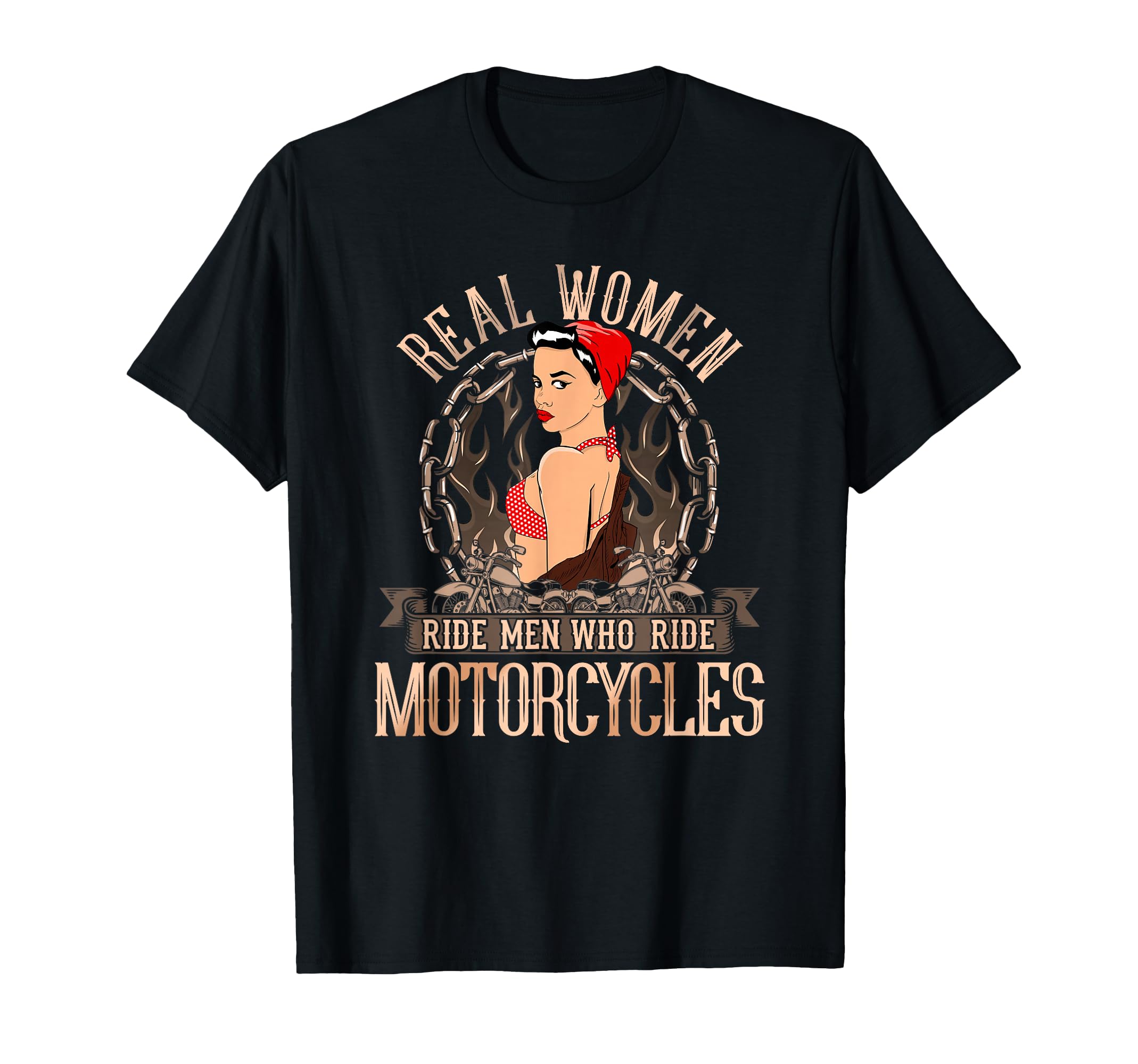 Real Ride Motorcycles Biker Babe Pin Up T-Shirt - Minimalist Print Unisex - T-Shirt, Sweatshirt, Hoodie