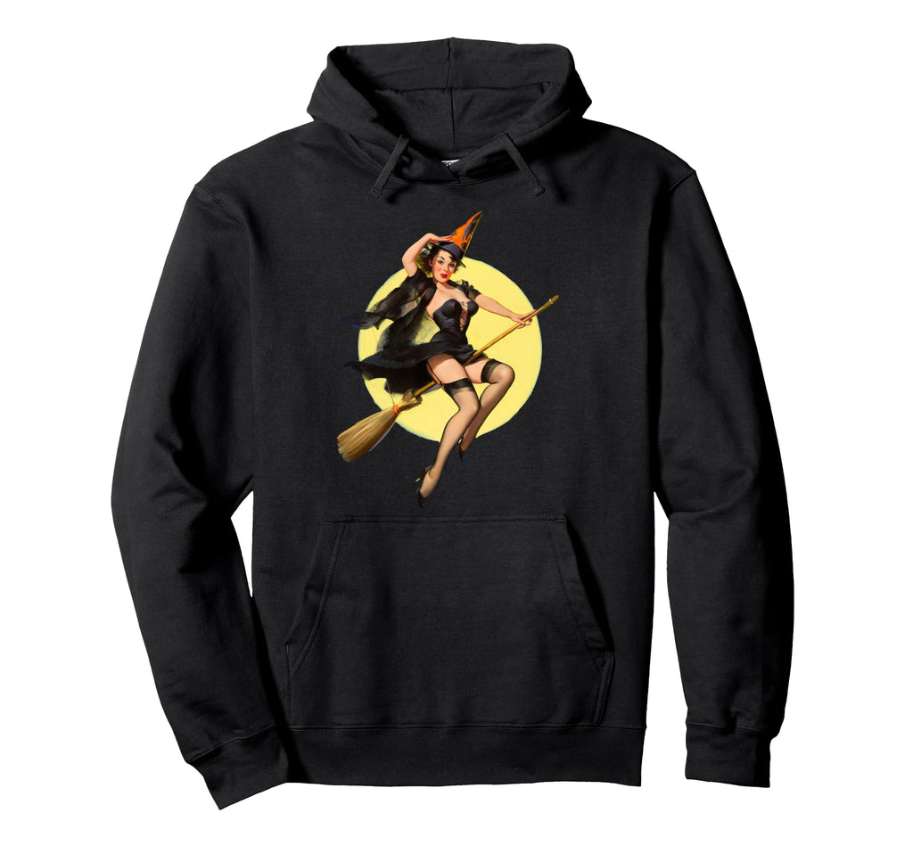 Pin Up Witch Halloween Pinup Funny Hoodie - Minimalist Print Unisex - T-Shirt, Sweatshirt, Hoodie