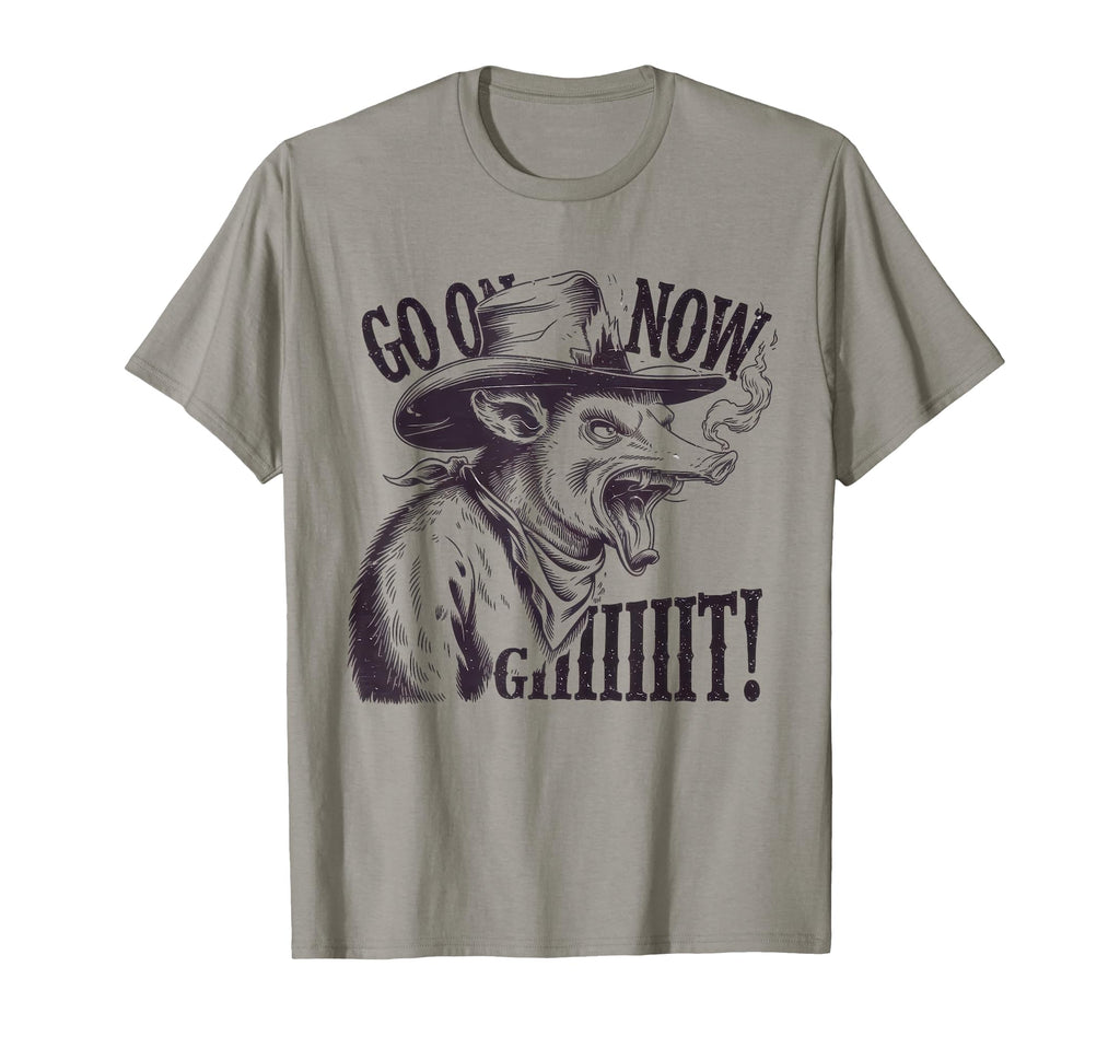 Go Now Git Cowboy Opossum Country Western T-Shirt - Custom Art Print Unisex - T-Shirt, Sweatshirt, Hoodie
