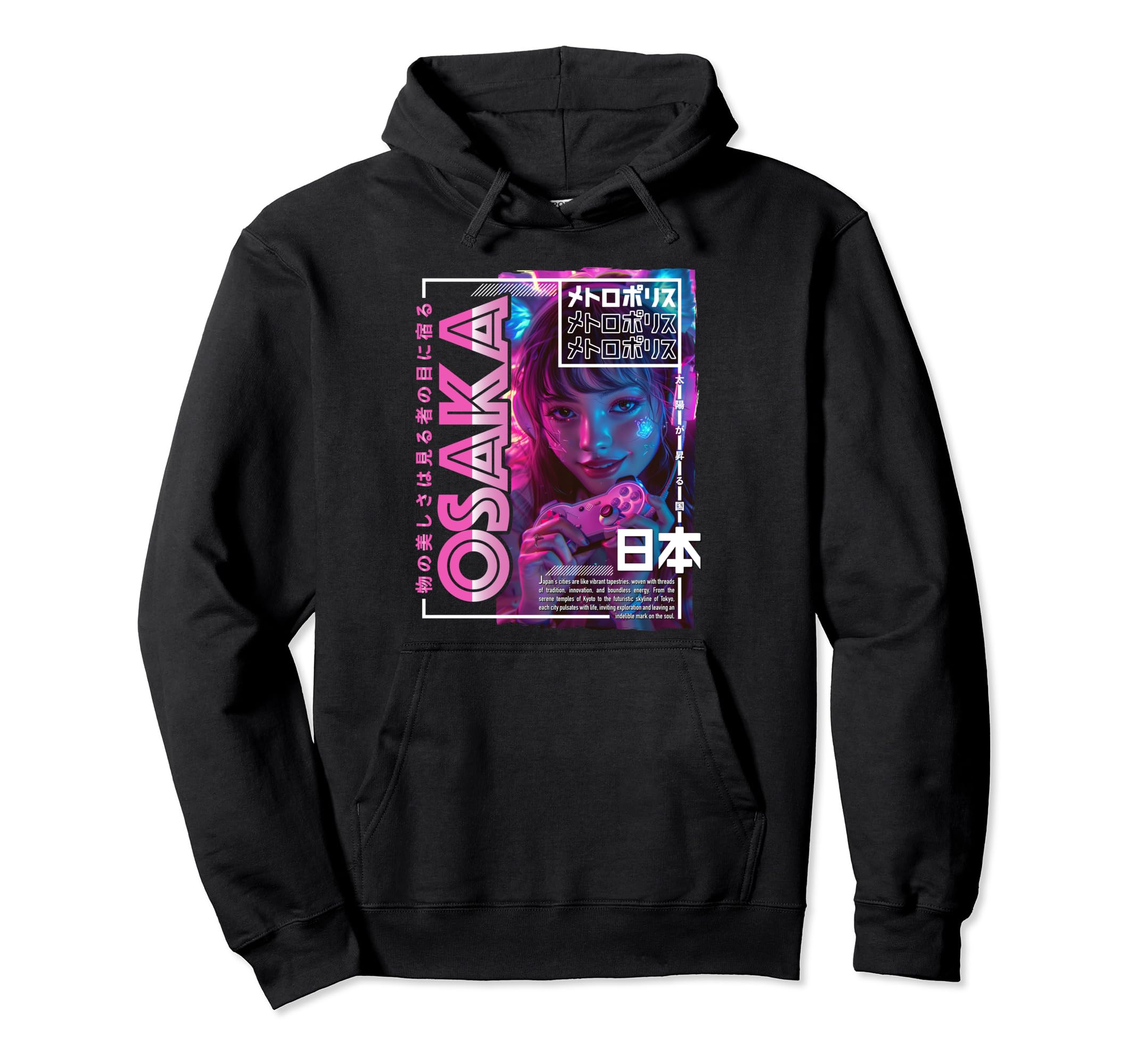 Osaka City 80S Synthwave E Japan Osaka Hoodie - Graphic Print Men Women - T-Shirt, Sweatshirt, Hoodie