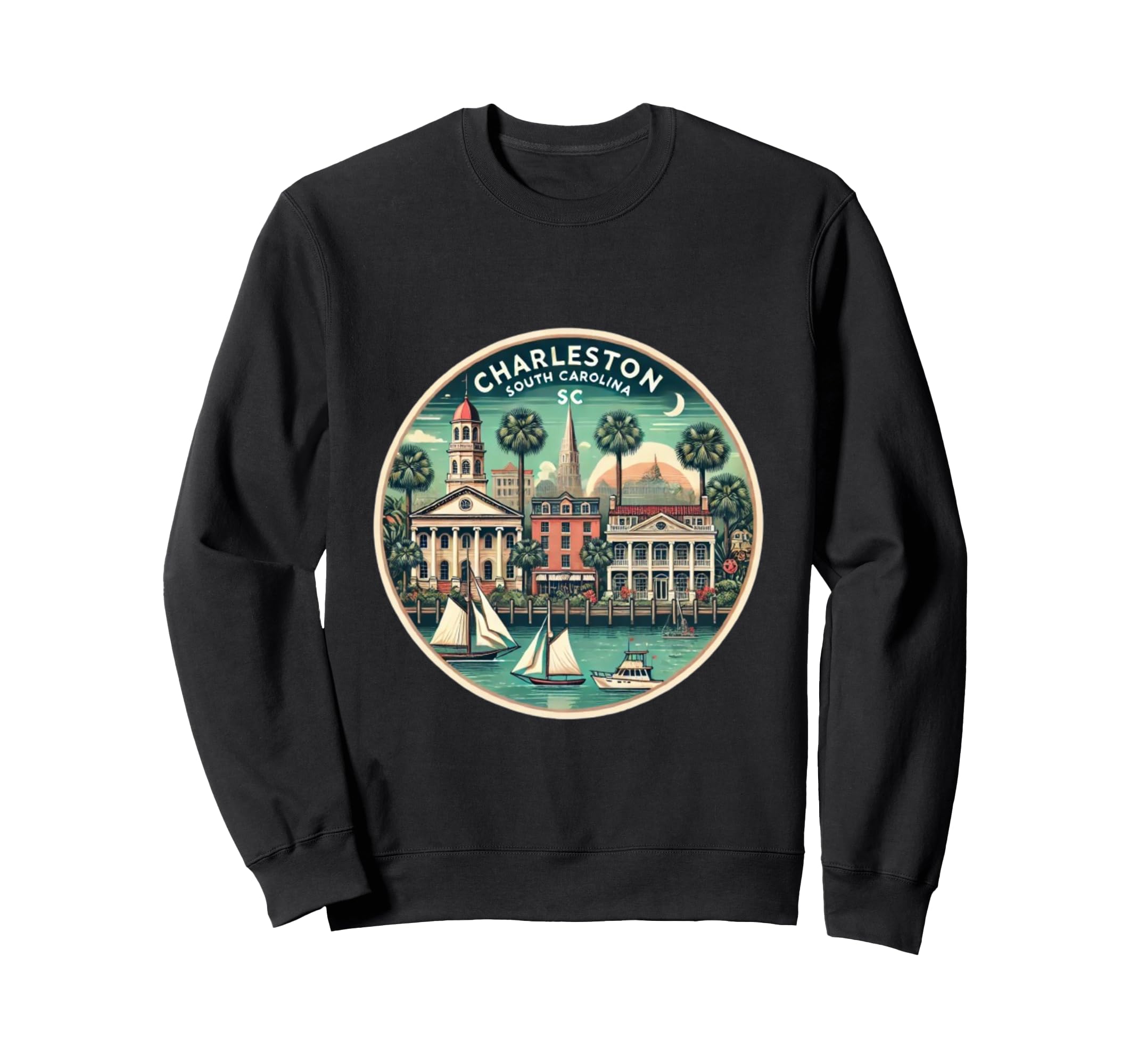 Charleston Sc Postcard Art Sweatshirt - Fun Novelty Design Unisex - T-Shirt, Sweatshirt, Hoodie