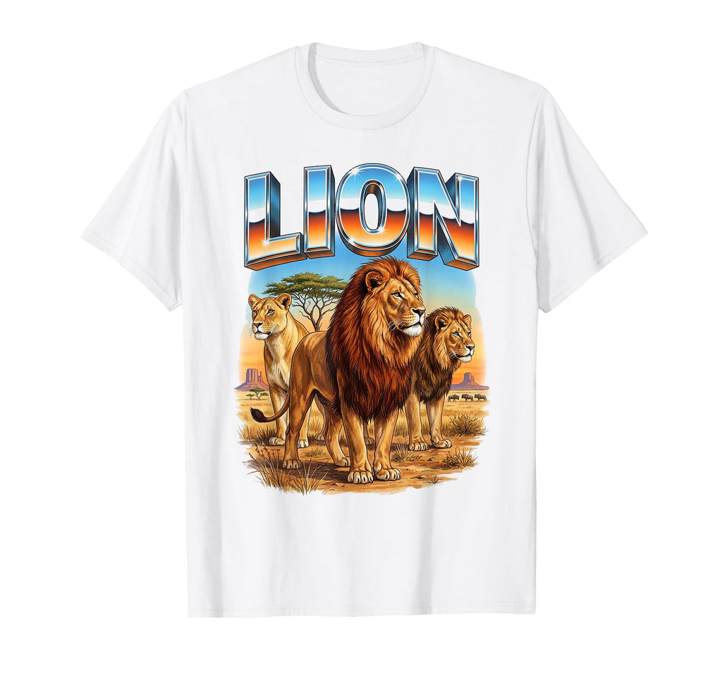 Lion 70S 90S Lion African Animal Lover T-Shirt - Trendy Graphic for Adults - T-Shirt, Sweatshirt, Hoodie