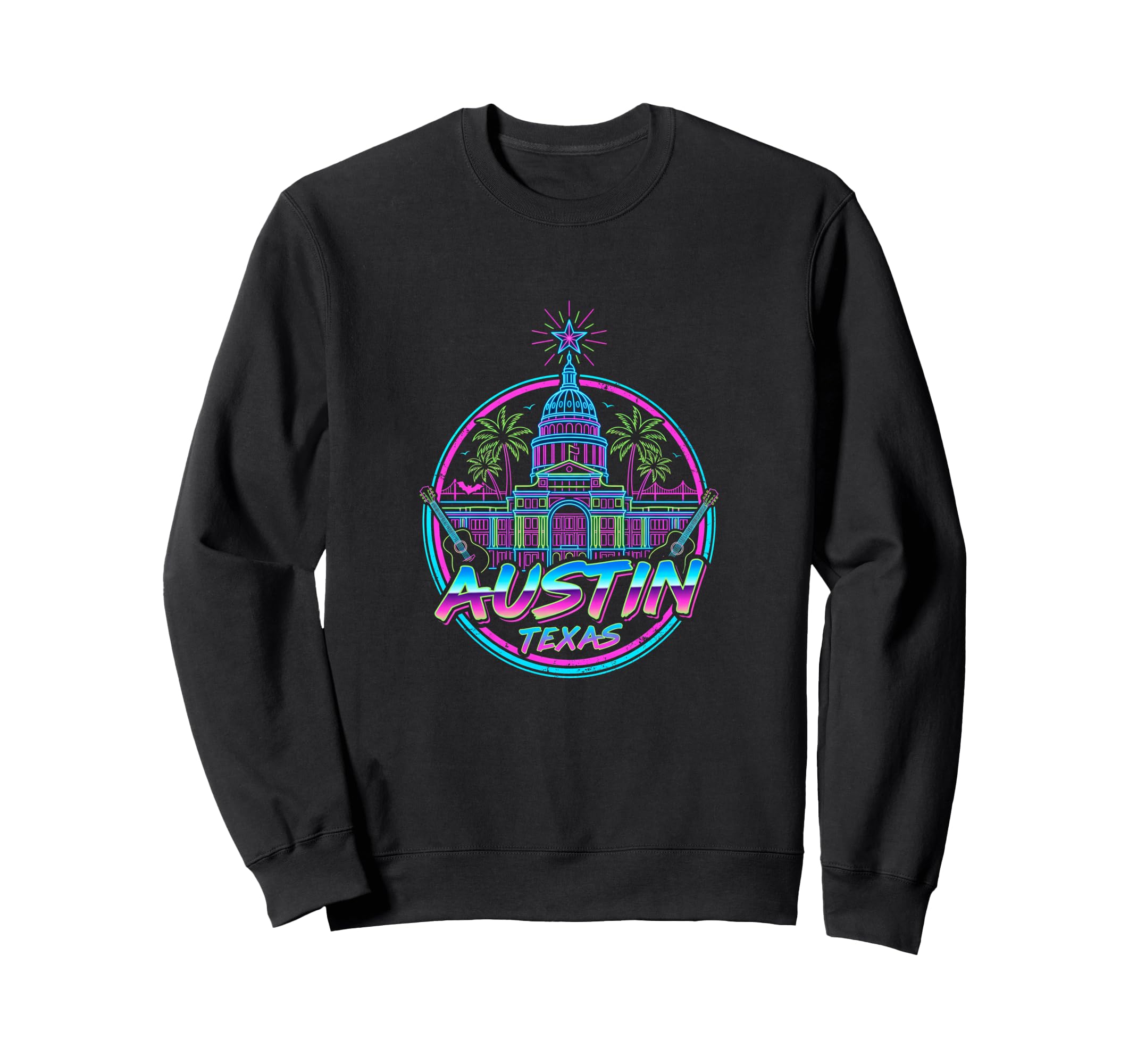Austin Texas Capitol Synthwave 80S Sweatshirt - Graphic Print Men Women - T-Shirt, Sweatshirt, Hoodie