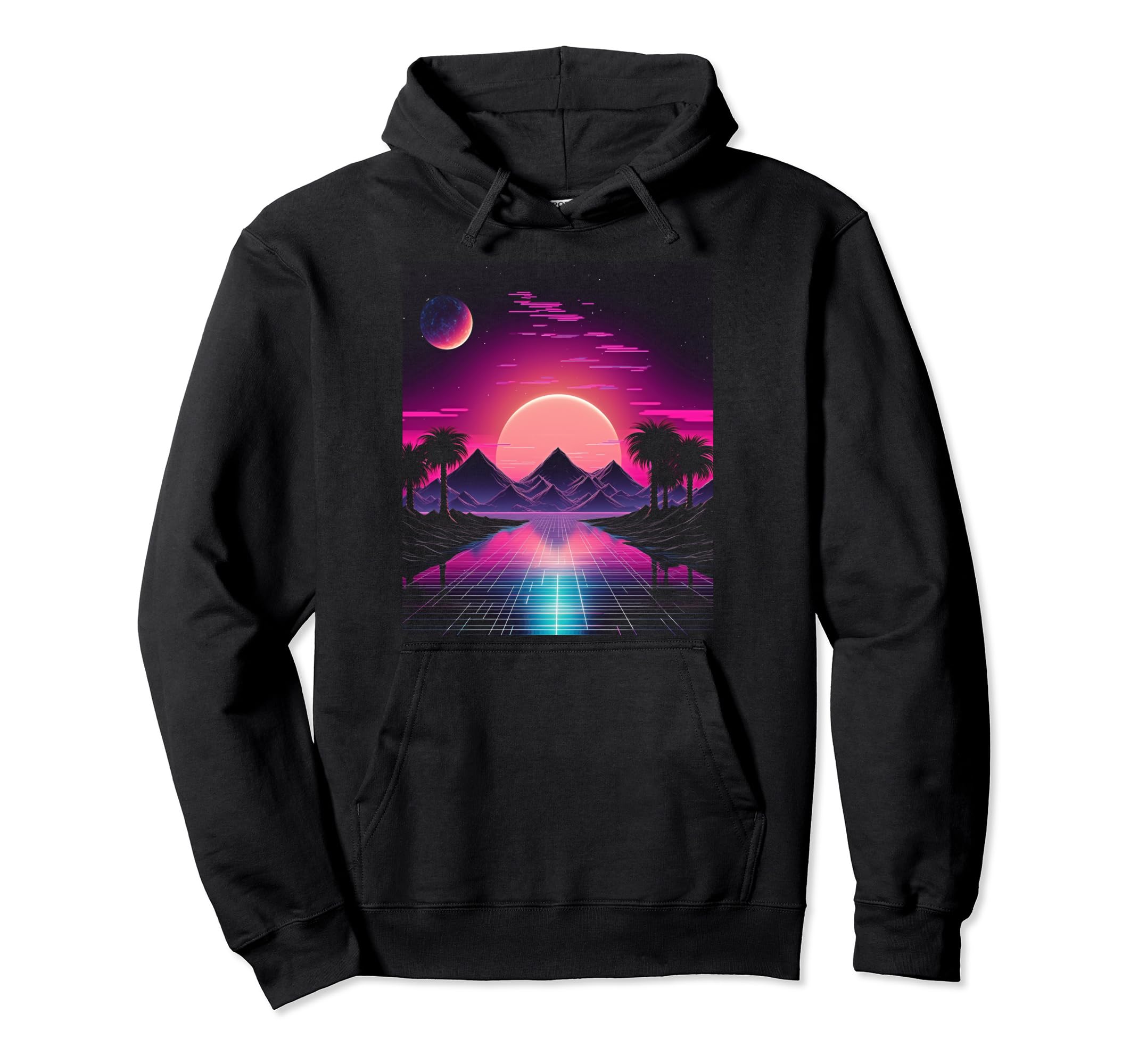 Vaporwave Solar System 80S Synthwave Hoodie - Graphic Print for Adults - T-Shirt, Sweatshirt, Hoodie