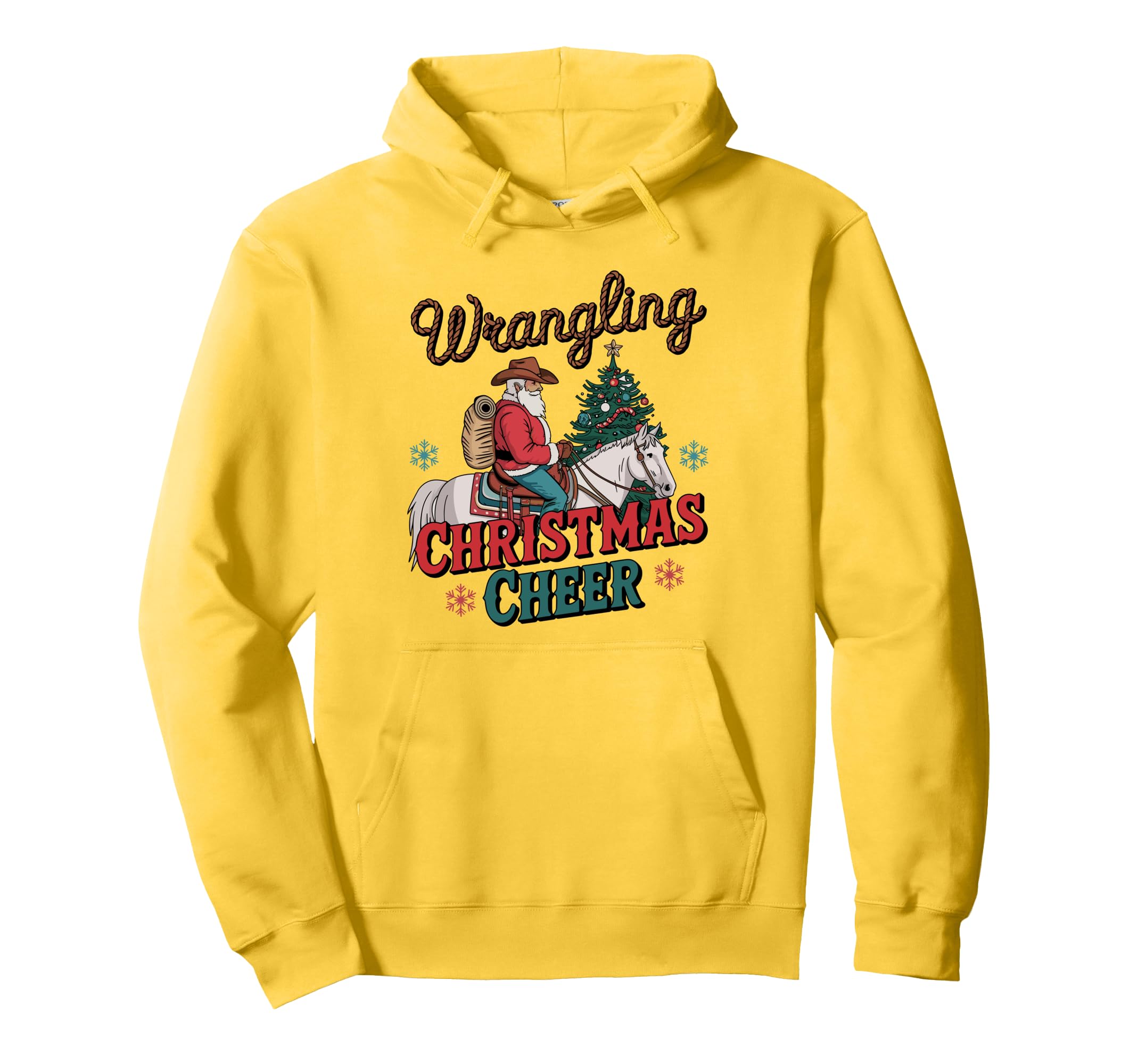 Wrangling Cheer Cowboy Santa Western Hoodie - Minimalist Print for Adults - T-Shirt, Sweatshirt, Hoodie