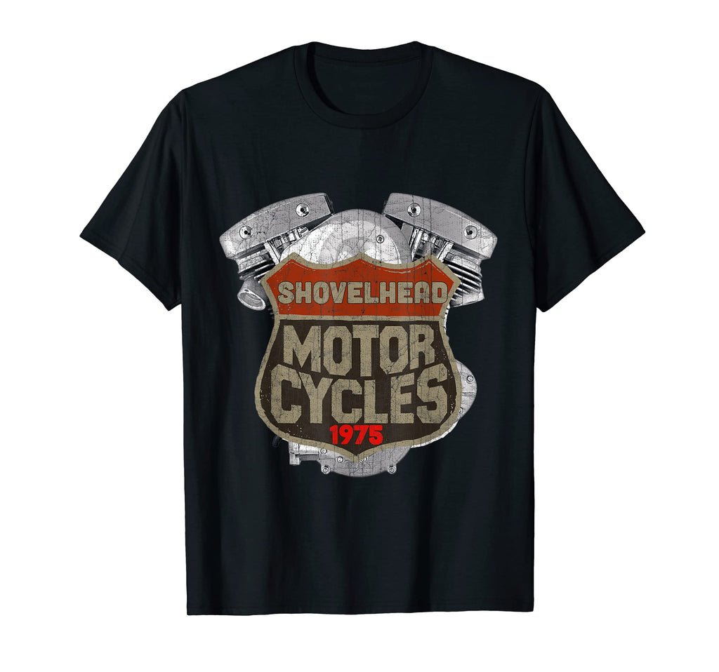 1975 Shovelhead Motorcycle Distressed T-Shirt - Custom Art Print Men Women - T-Shirt, Sweatshirt, Hoodie