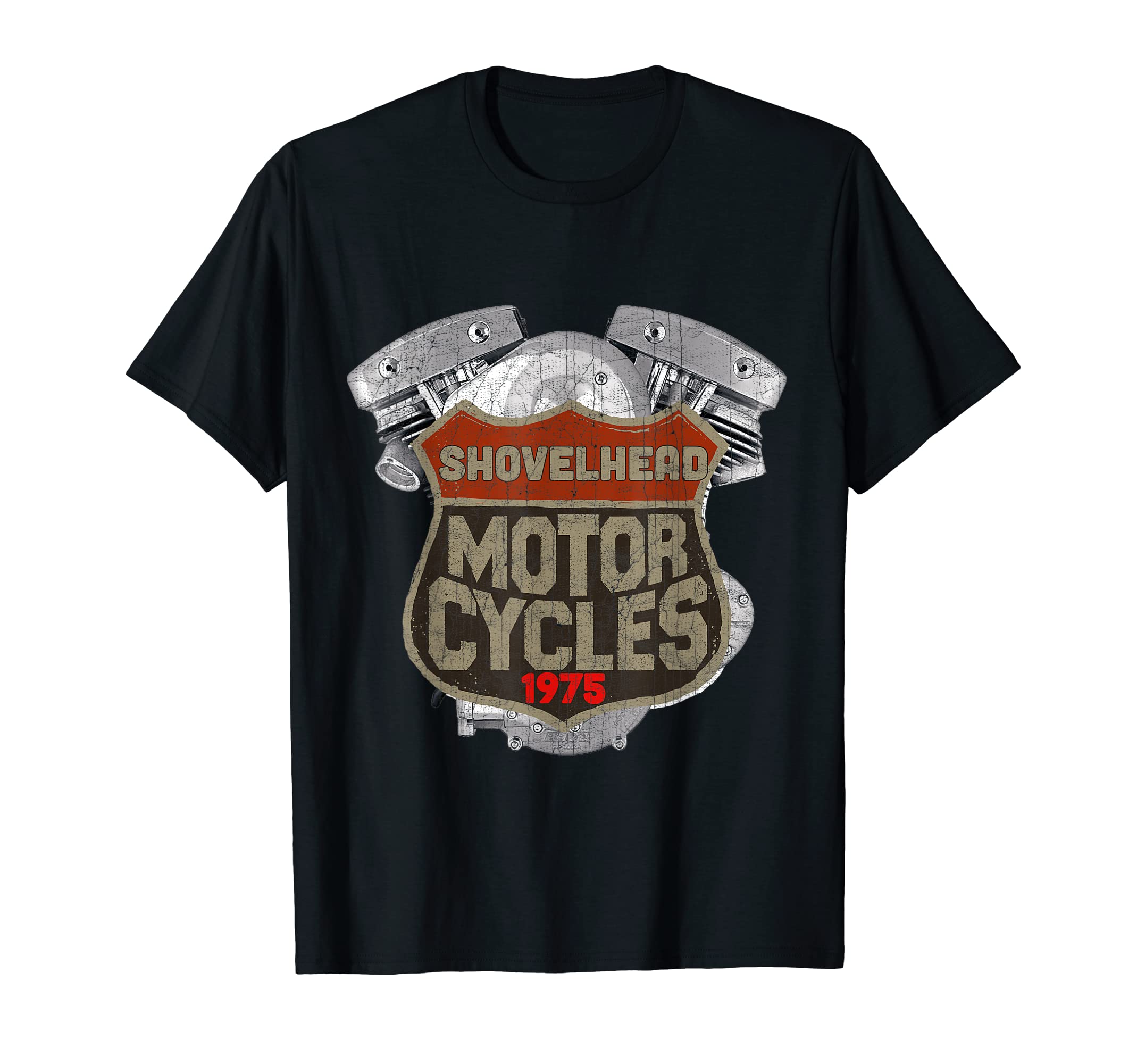 1975 Shovelhead Motorcycle Distressed T-Shirt - Custom Art Print Men Women - T-Shirt, Sweatshirt, Hoodie
