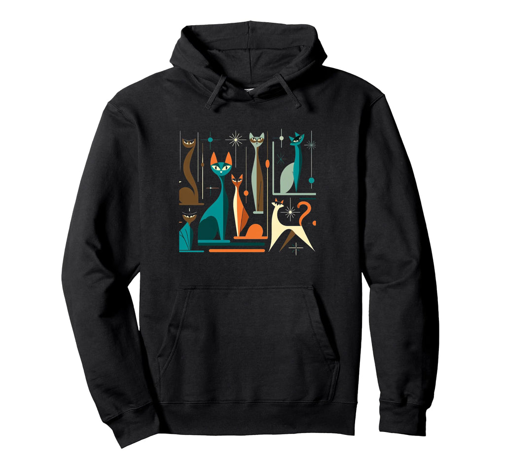 Mid Century Long Neck Cats 50S 60S Hoodie - Aesthetic Graphic for Adults - T-Shirt, Sweatshirt, Hoodie