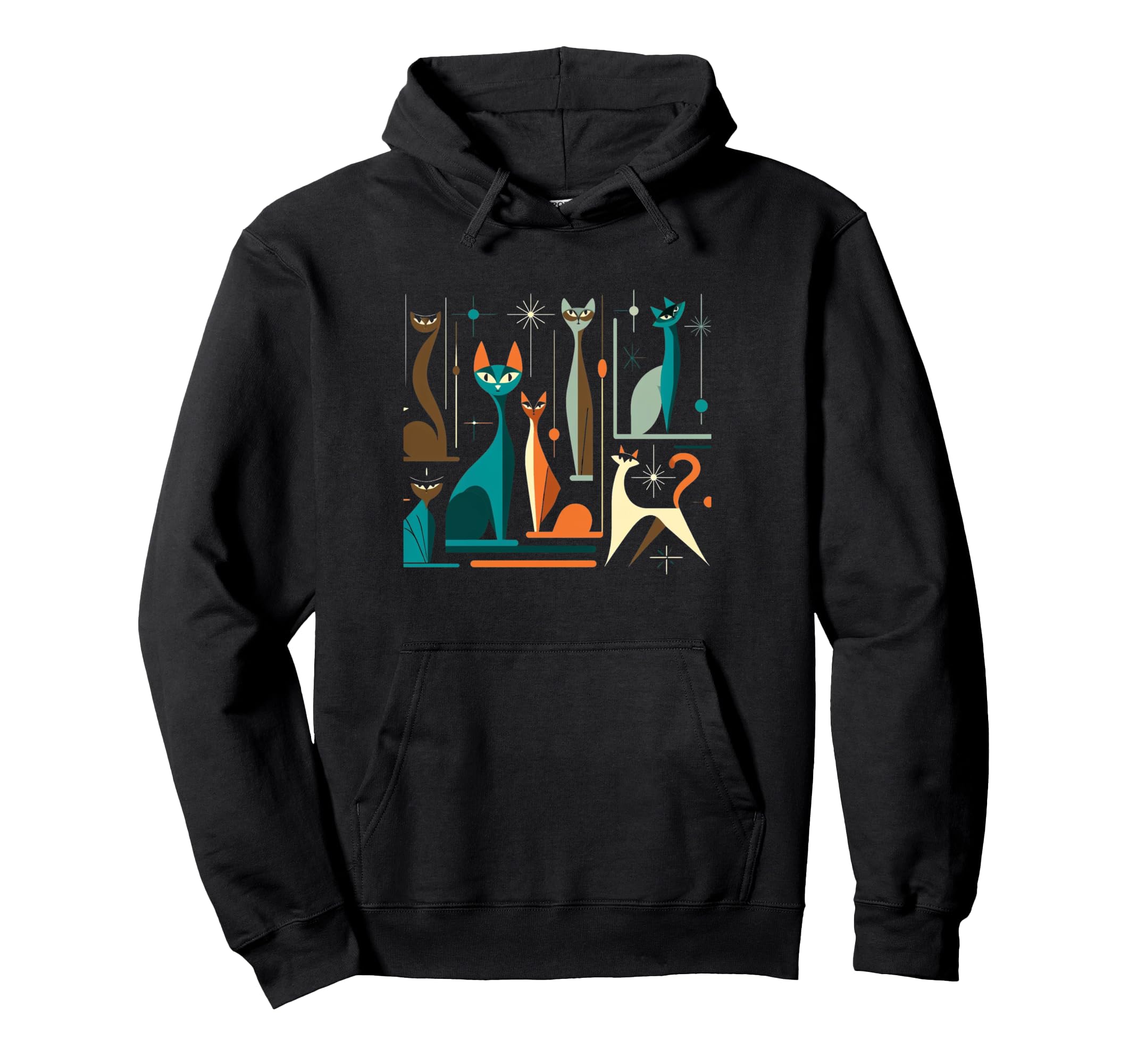 Mid Century Long Neck Cats 50S 60S Hoodie - Aesthetic Graphic for Adults - T-Shirt, Sweatshirt, Hoodie