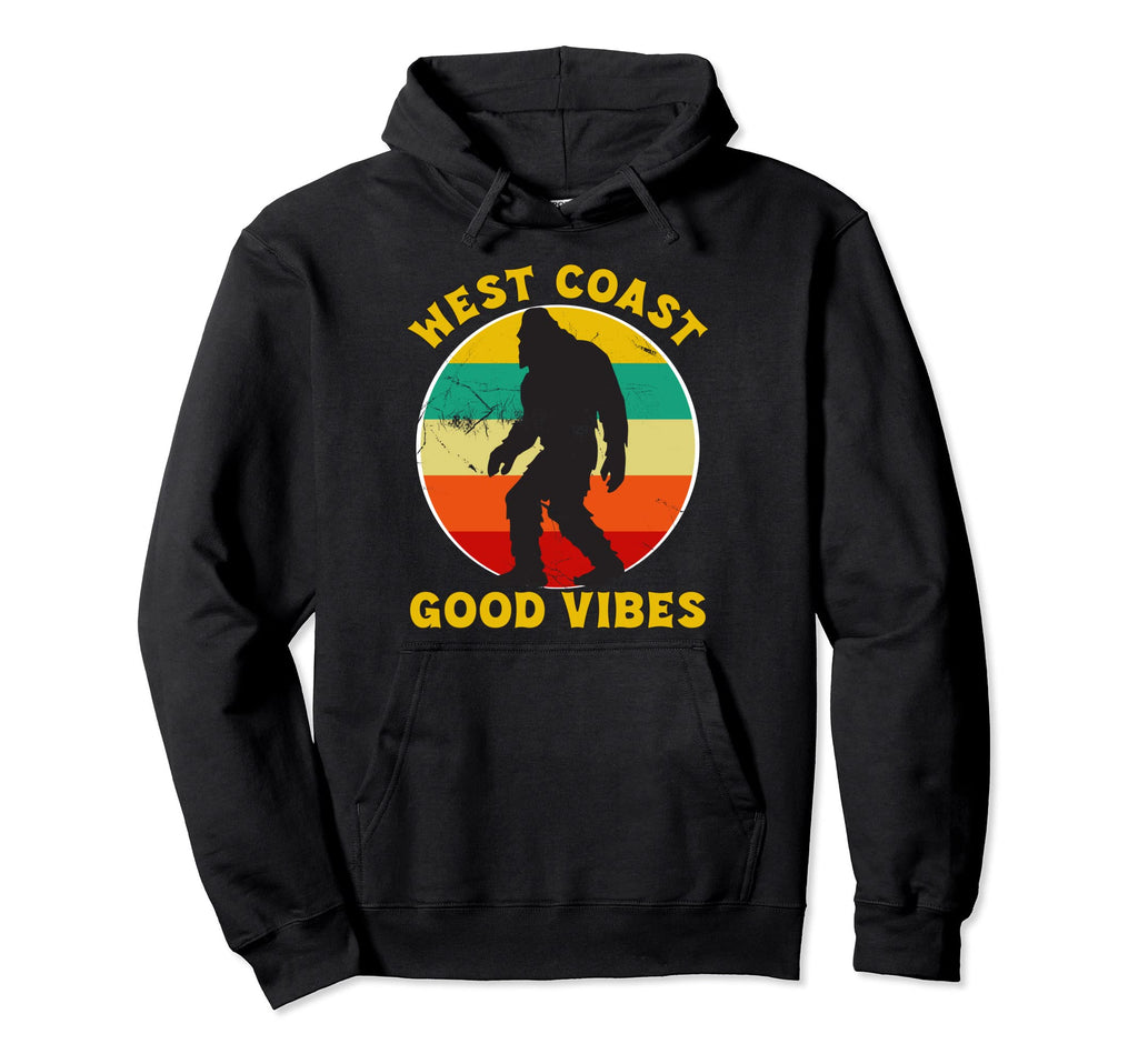 West Coast Good Vibes Bigfoot Sunset Hoodie - Novelty Apparel for Adults - T-Shirt, Sweatshirt, Hoodie
