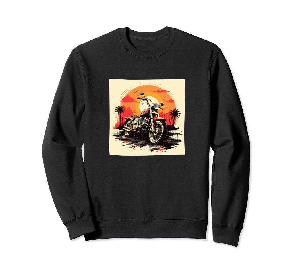 Motorcycle Distressed Sunset Sweatshirt - Aesthetic Graphic for Adults - T-Shirt, Sweatshirt, Hoodie