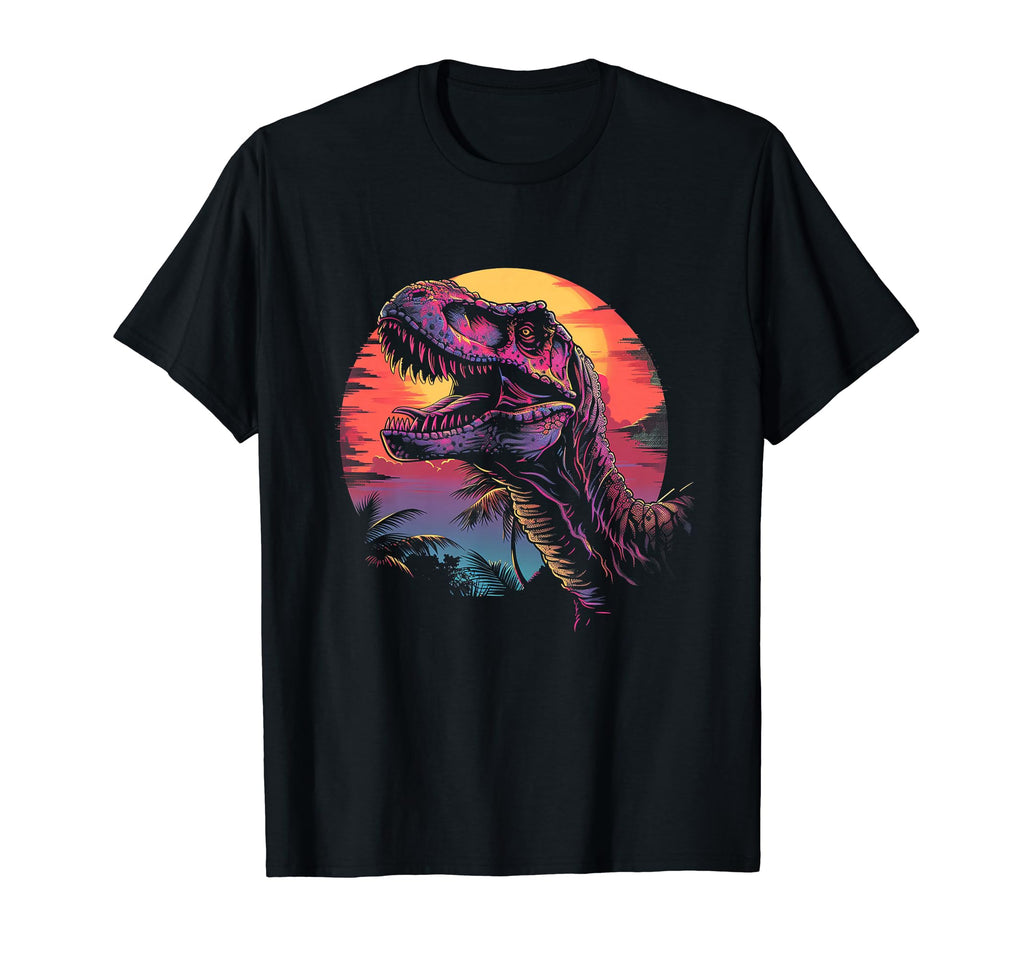 T Rex Dinosaur Vaporwave Synthwave 70S T-Shirt - Custom Art Print Unisex - T-Shirt, Sweatshirt, Hoodie