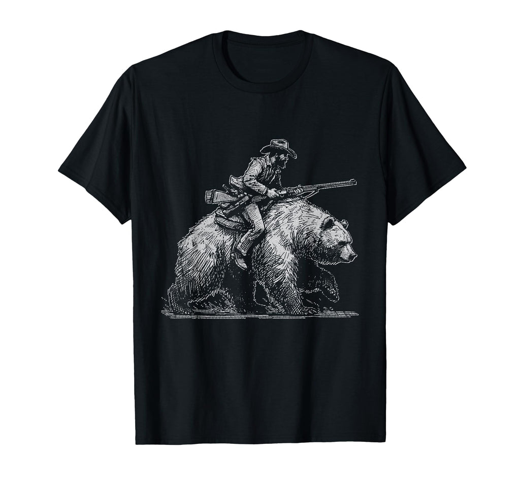 Funny Cowboy Riding Bear Wild West T-Shirt - Unique Graphic Unisex - T-Shirt, Sweatshirt, Hoodie