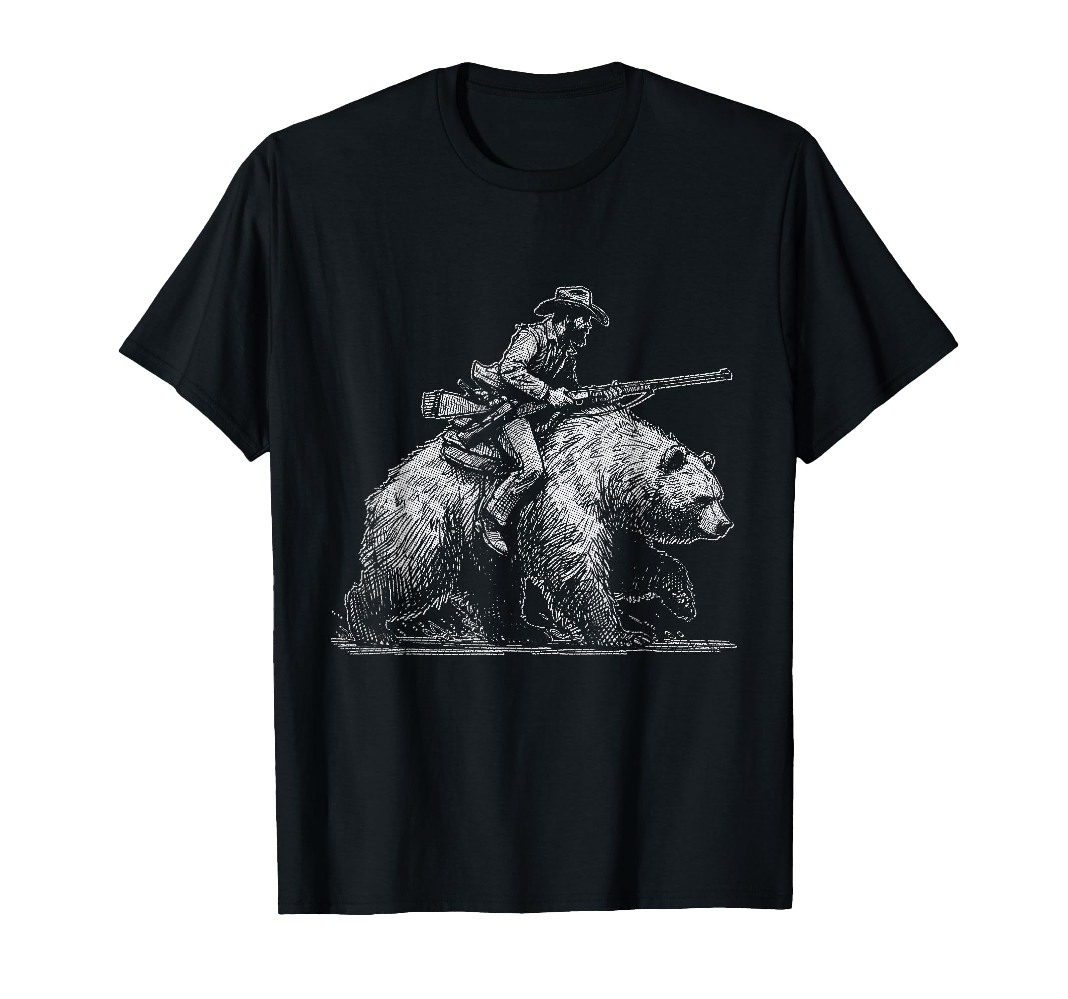 Funny Cowboy Riding Bear Wild West T-Shirt - Unique Graphic Unisex - T-Shirt, Sweatshirt, Hoodie