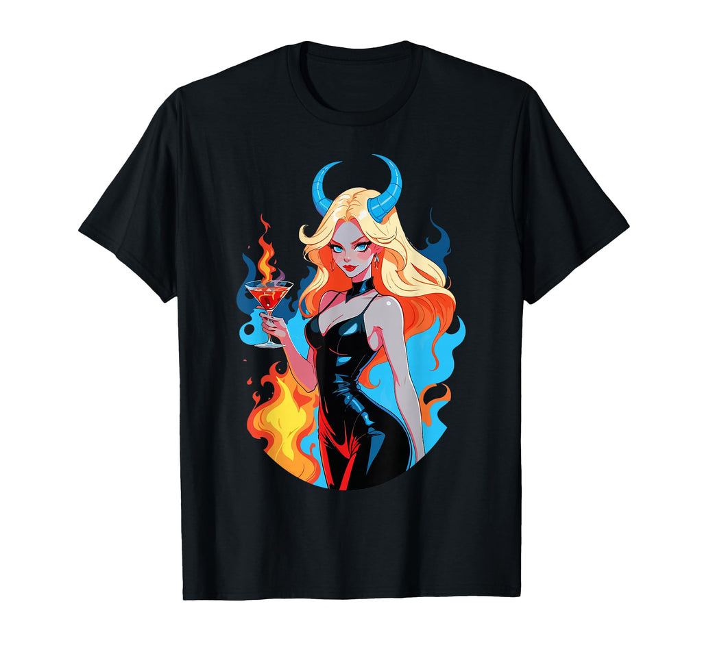 Edgy Fiery Pinup Devilish Horns Bold T-Shirt - Fun Novelty Design Men Women - T-Shirt, Sweatshirt, Hoodie