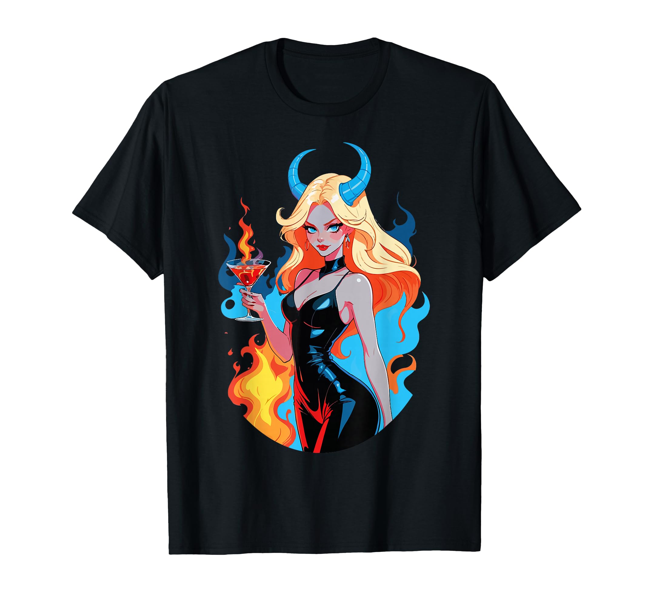 Edgy Fiery Pinup Devilish Horns Bold T-Shirt - Fun Novelty Design Men Women - T-Shirt, Sweatshirt, Hoodie