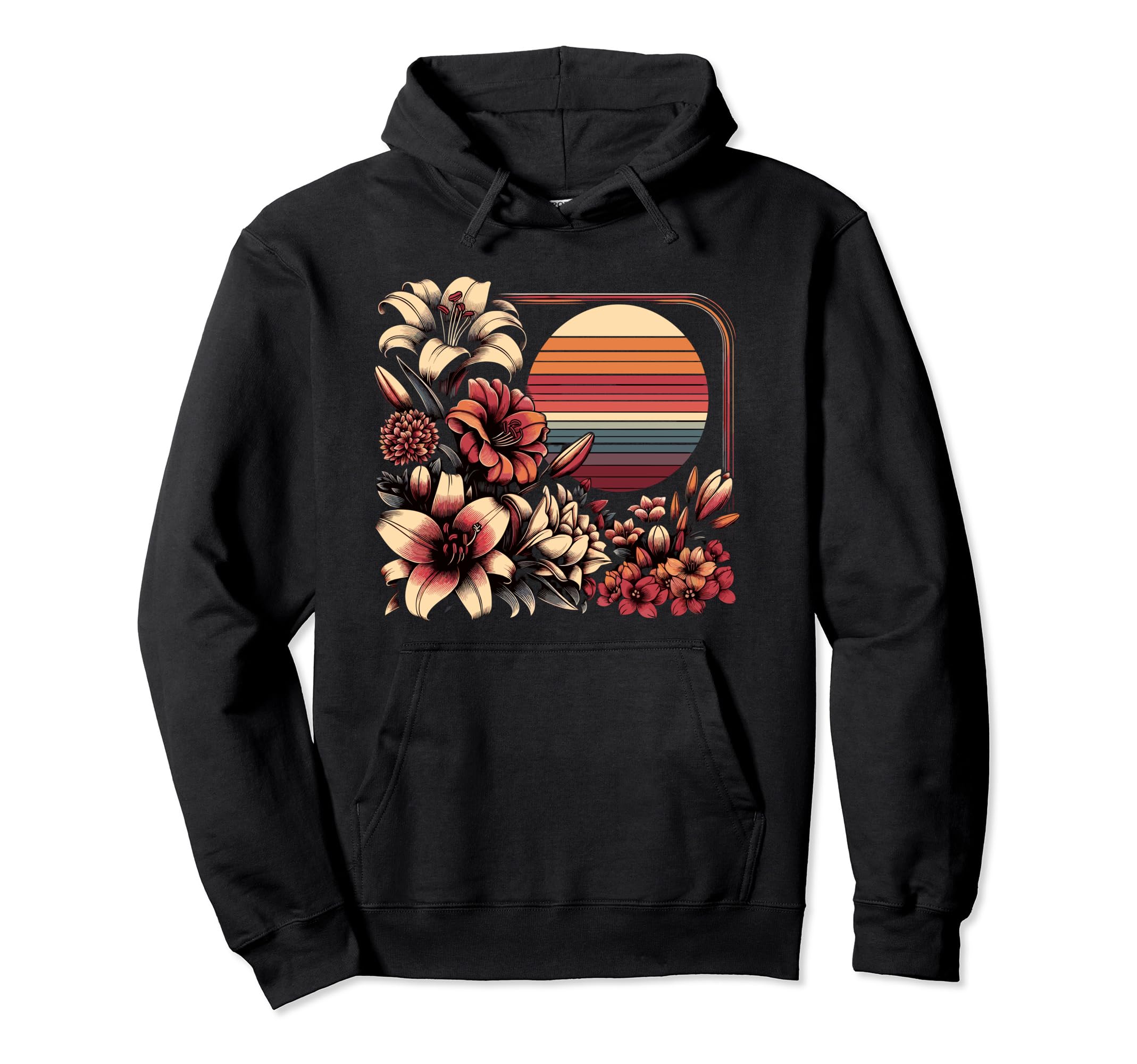 April Bloom Sunset Floral Vector Hoodie - Unique Graphic for Adults - T-Shirt, Sweatshirt, Hoodie