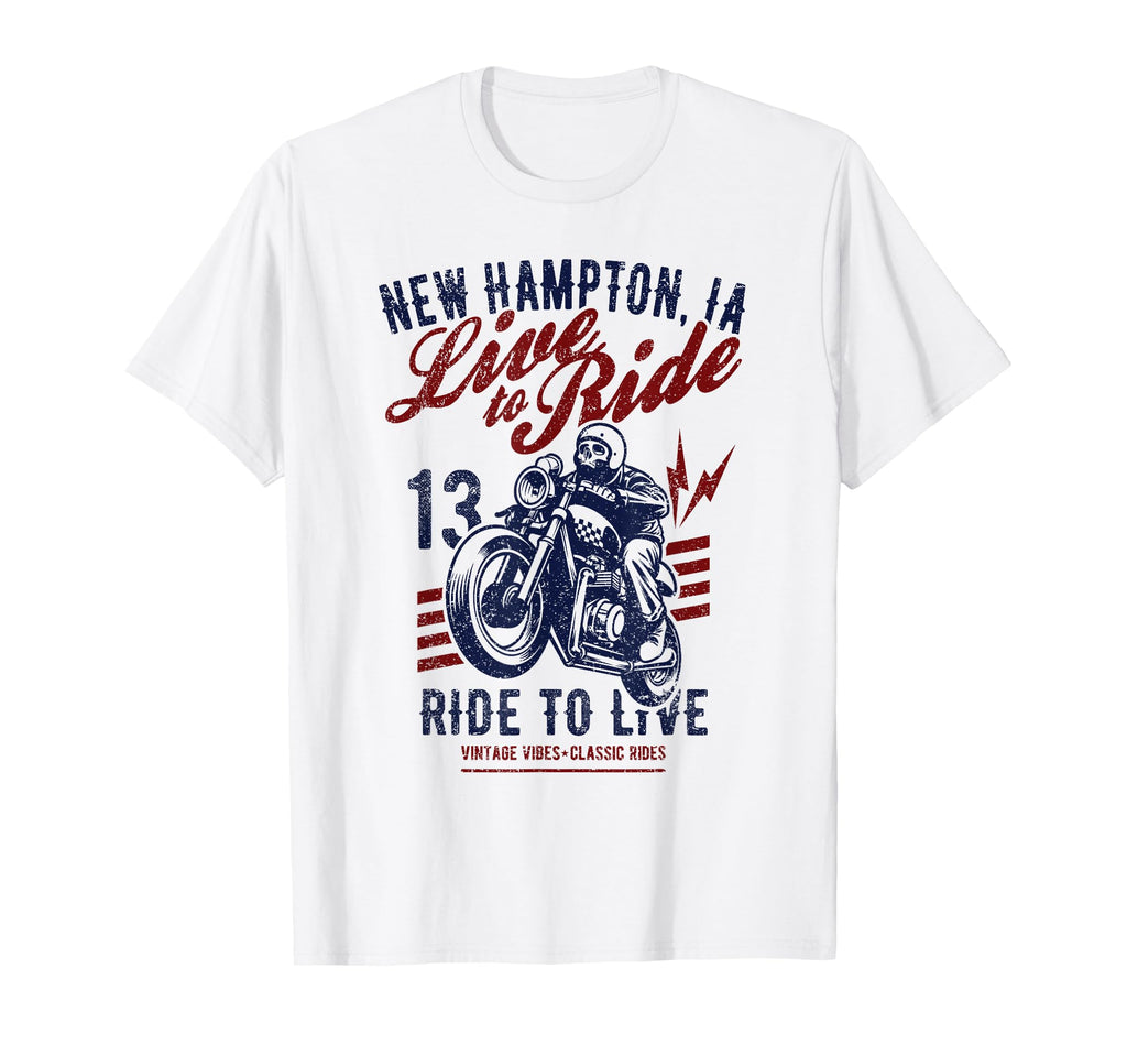 New Hampton Iowa Motorcycle Skull T-Shirt - Fun Novelty Design for Adults - T-Shirt, Sweatshirt, Hoodie