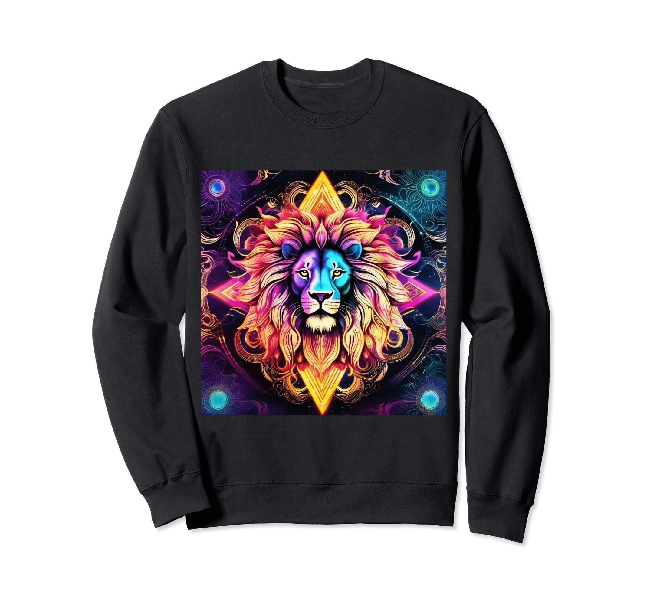 Synthwave Trippy 80S Lion Rainbow Kitty Sweatshirt - Unique Graphic Unisex - T-Shirt, Sweatshirt, Hoodie