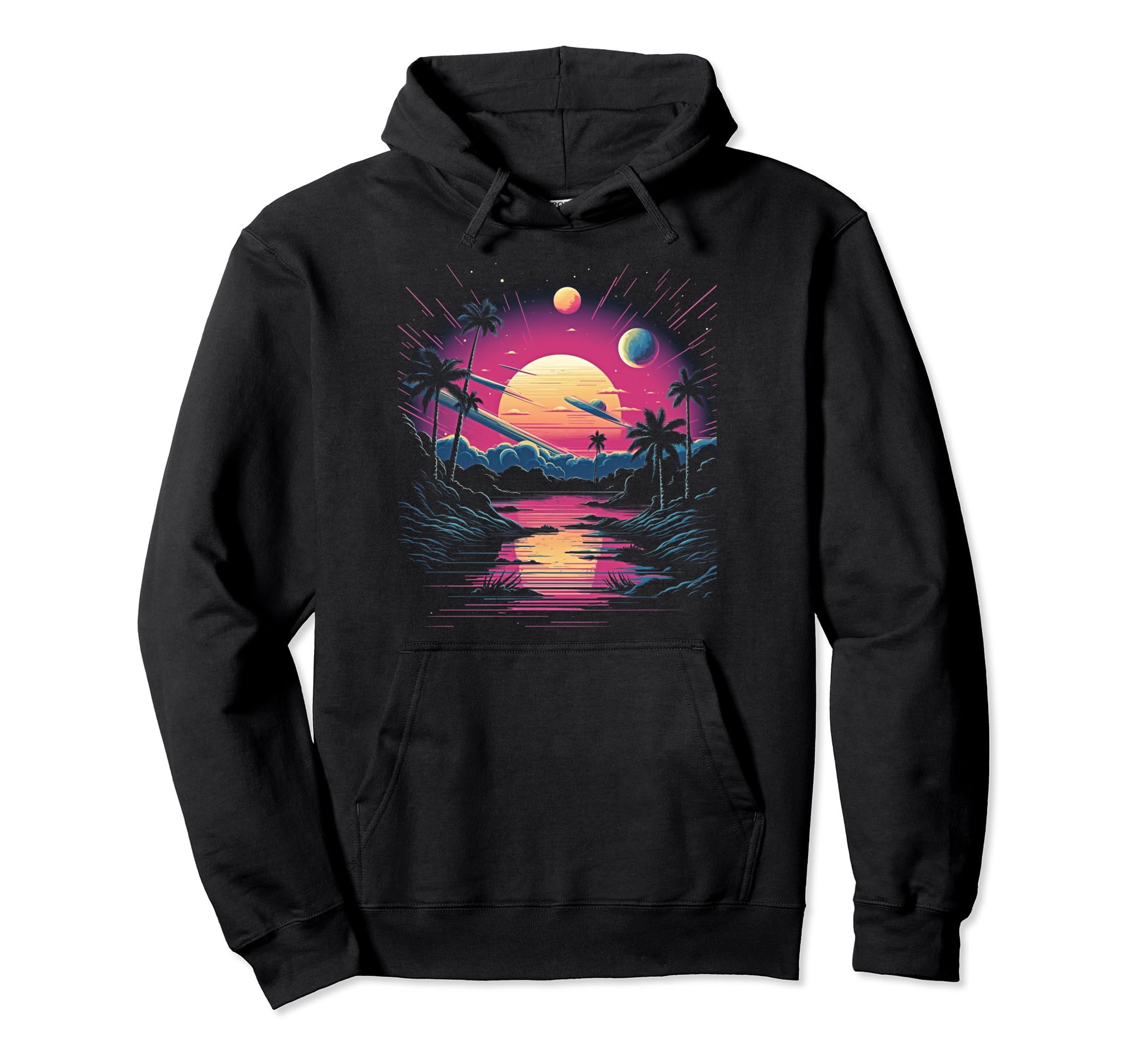 Vaporwave Solar System 80S Synthwave Hoodie - Custom Art Print for Adults - T-Shirt, Sweatshirt, Hoodie