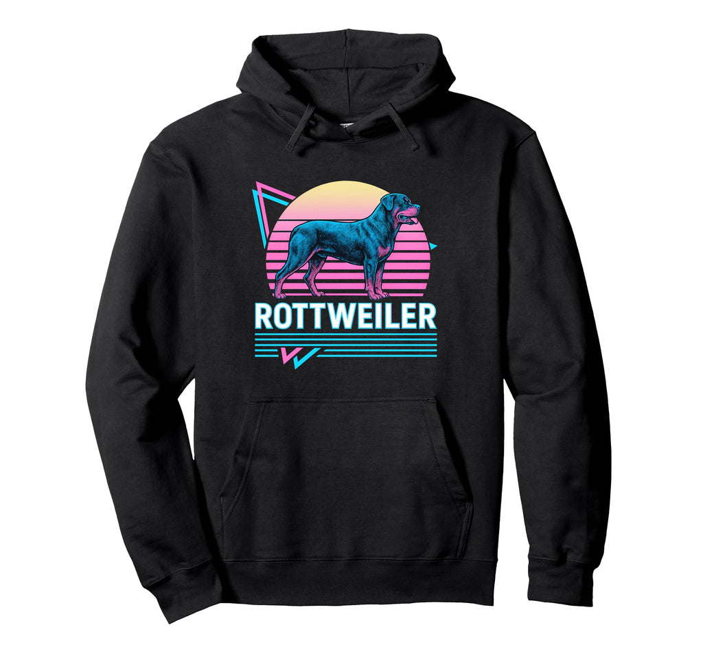 Rottweiler Synthwave Aesthetic Dog Hoodie - Casual Everyday Wear Unisex - T-Shirt, Sweatshirt, Hoodie
