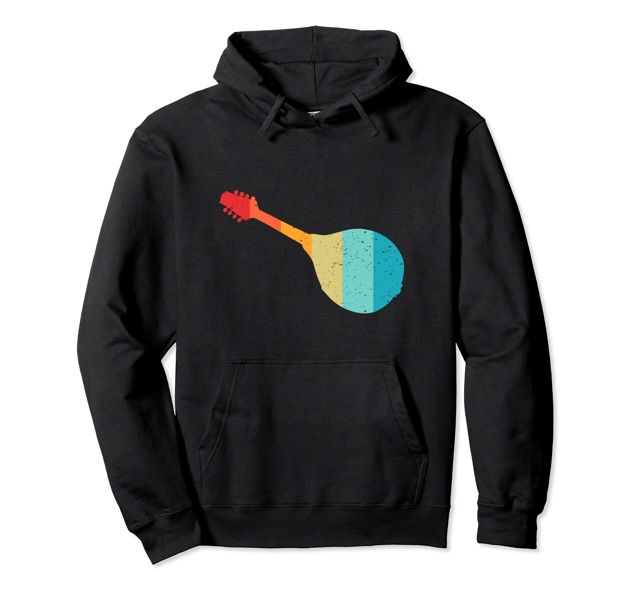Mandolin Silhouette 70S 80S Distressed Hoodie - Unique Graphic Men Women - T-Shirt, Sweatshirt, Hoodie