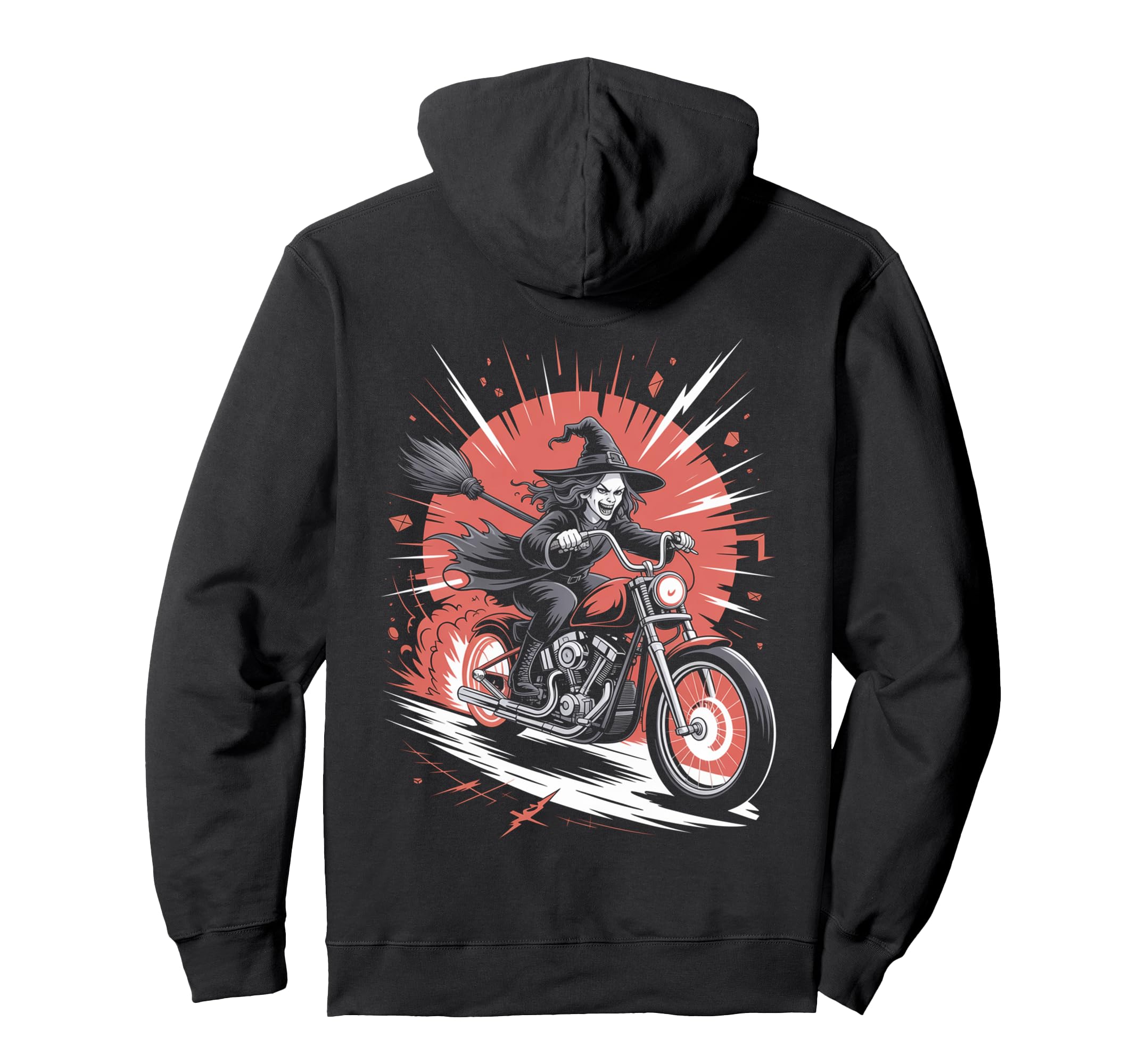 Witch Biker Riding Motorcycle Outfit Rider Hoodie - Graphic Print Men Women - T-Shirt, Sweatshirt, Hoodie