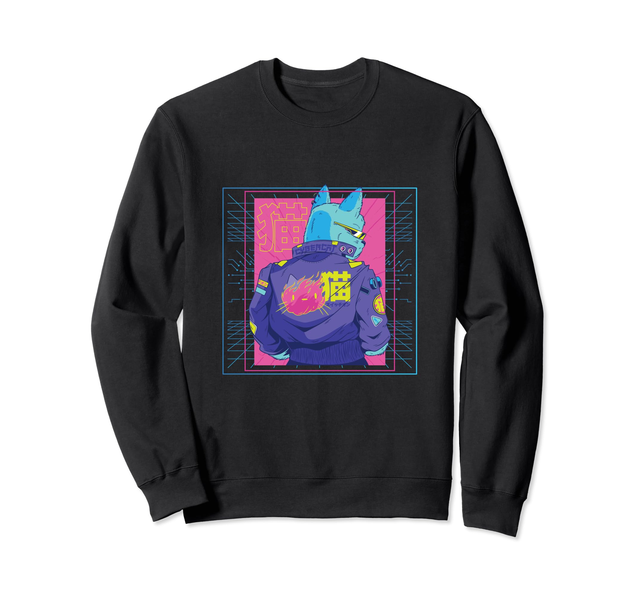 Outrun Cyberpunk Cat 90S 80S Sweatshirt - Custom Art Print Men Women - T-Shirt, Sweatshirt, Hoodie